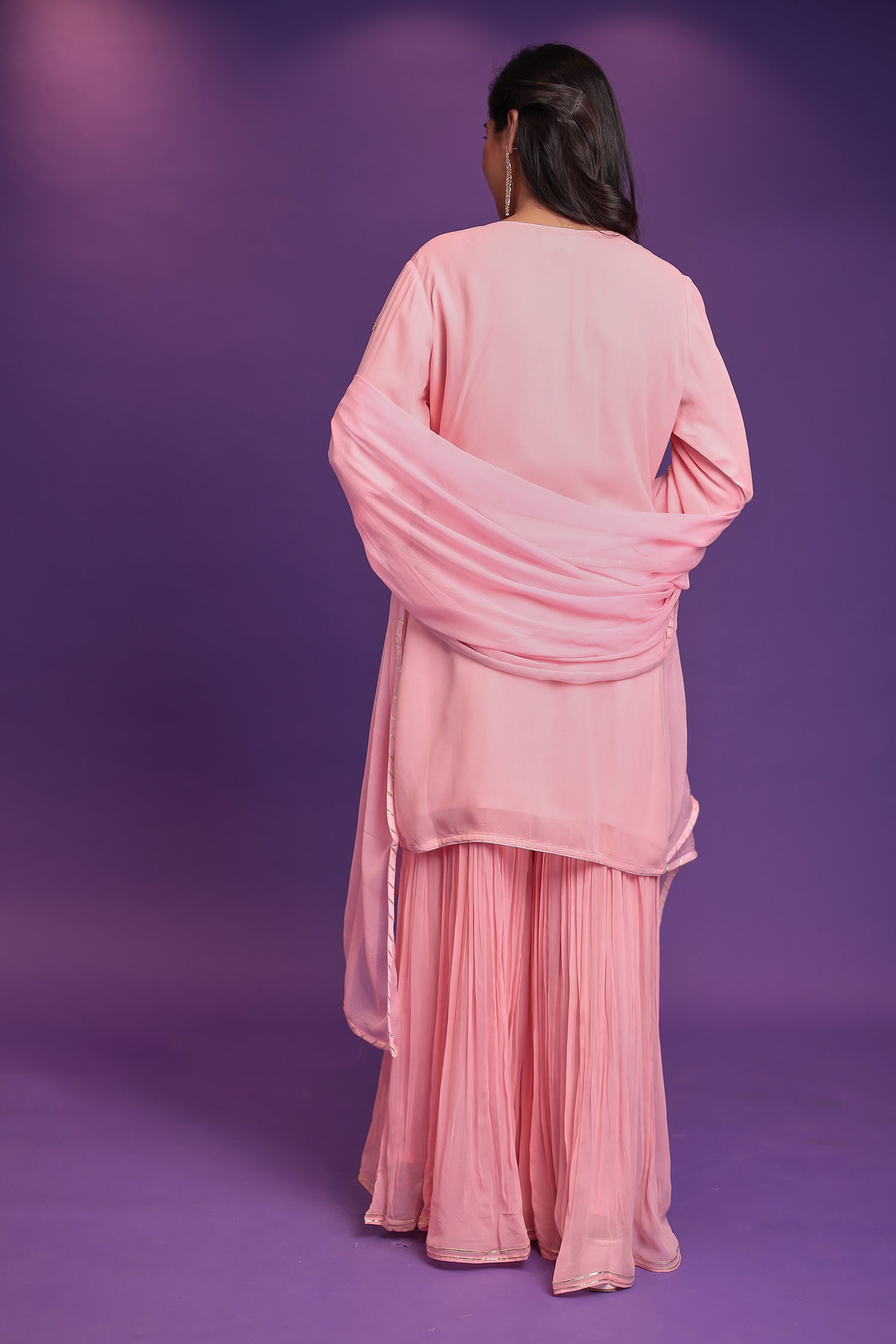 Georgette Sharara Suit with  Pearl, Thread and Zardozi work