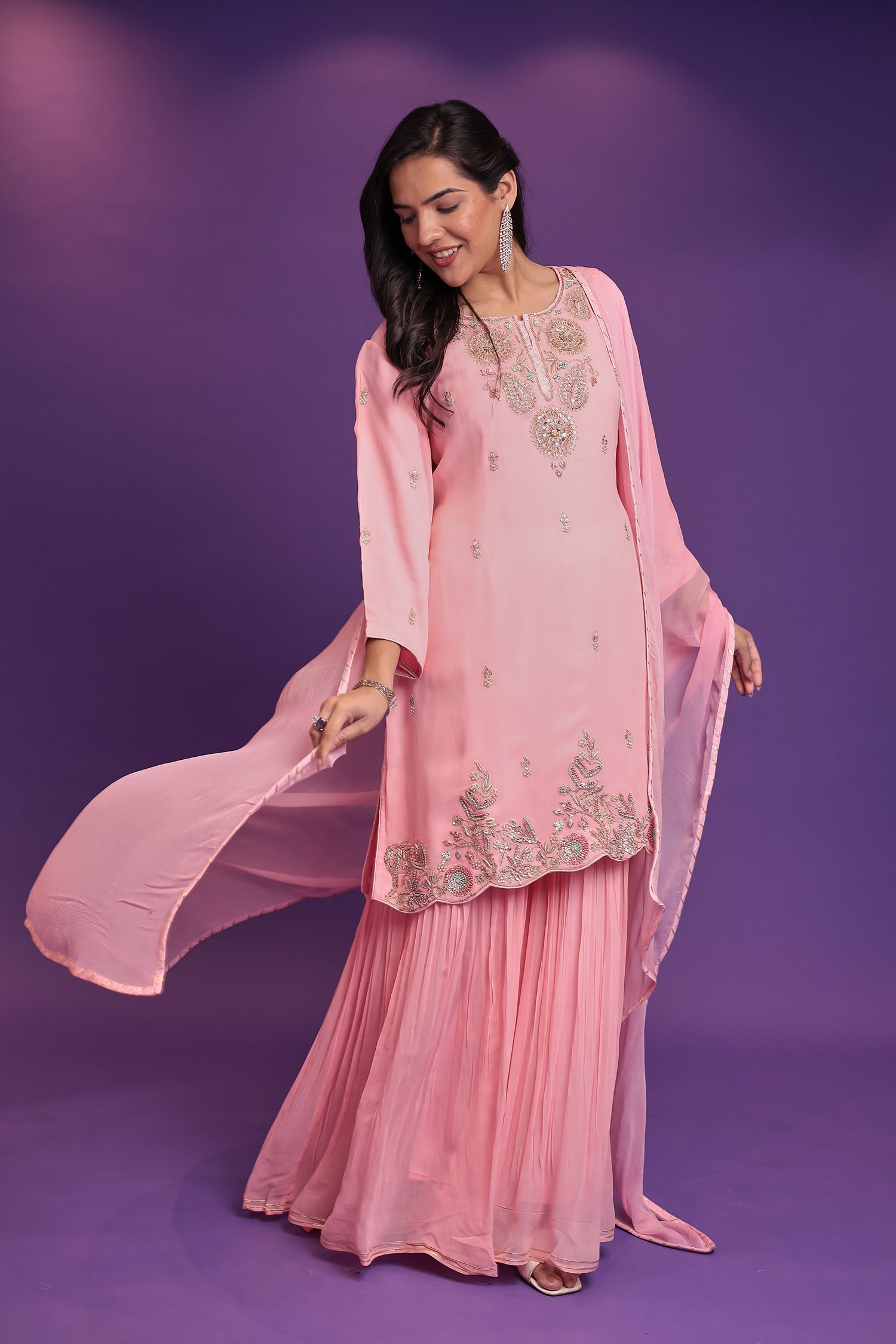 Georgette Sharara Suit with  Pearl, Thread and Zardozi work