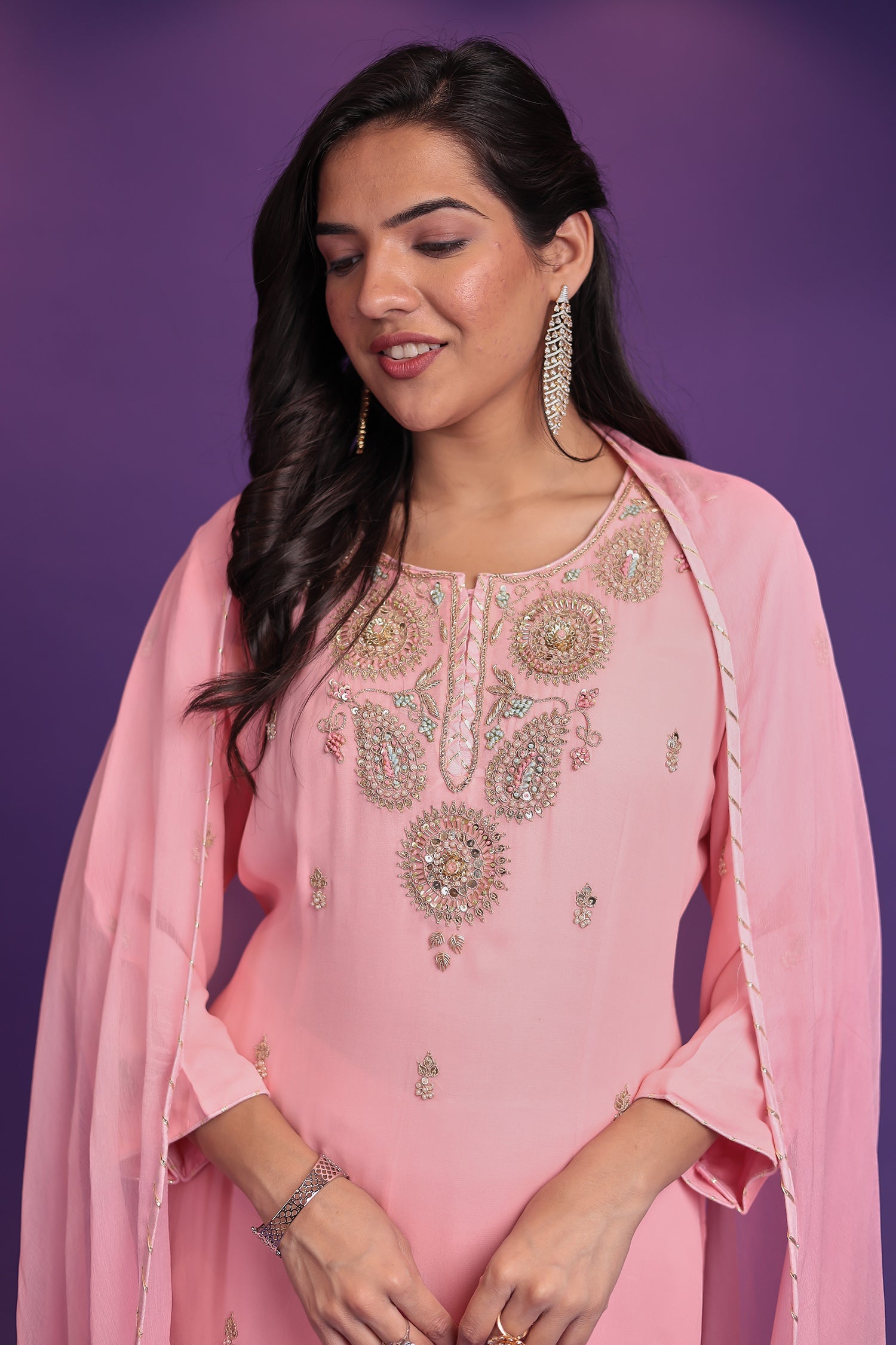 Georgette Sharara Suit with  Pearl, Thread and Zardozi work