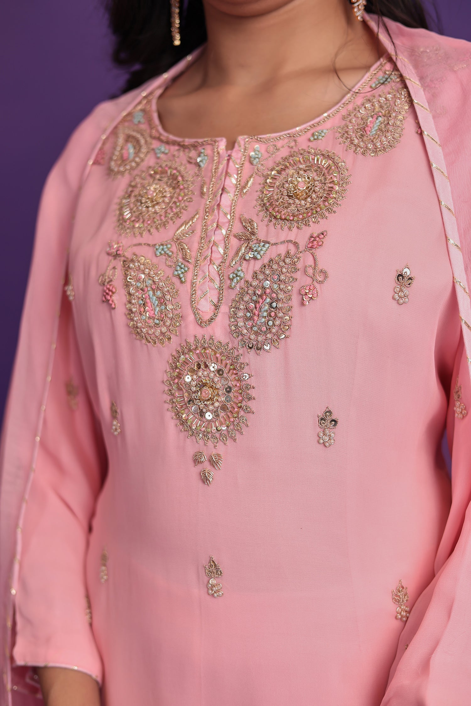 Georgette Sharara Suit with  Pearl, Thread and Zardozi work