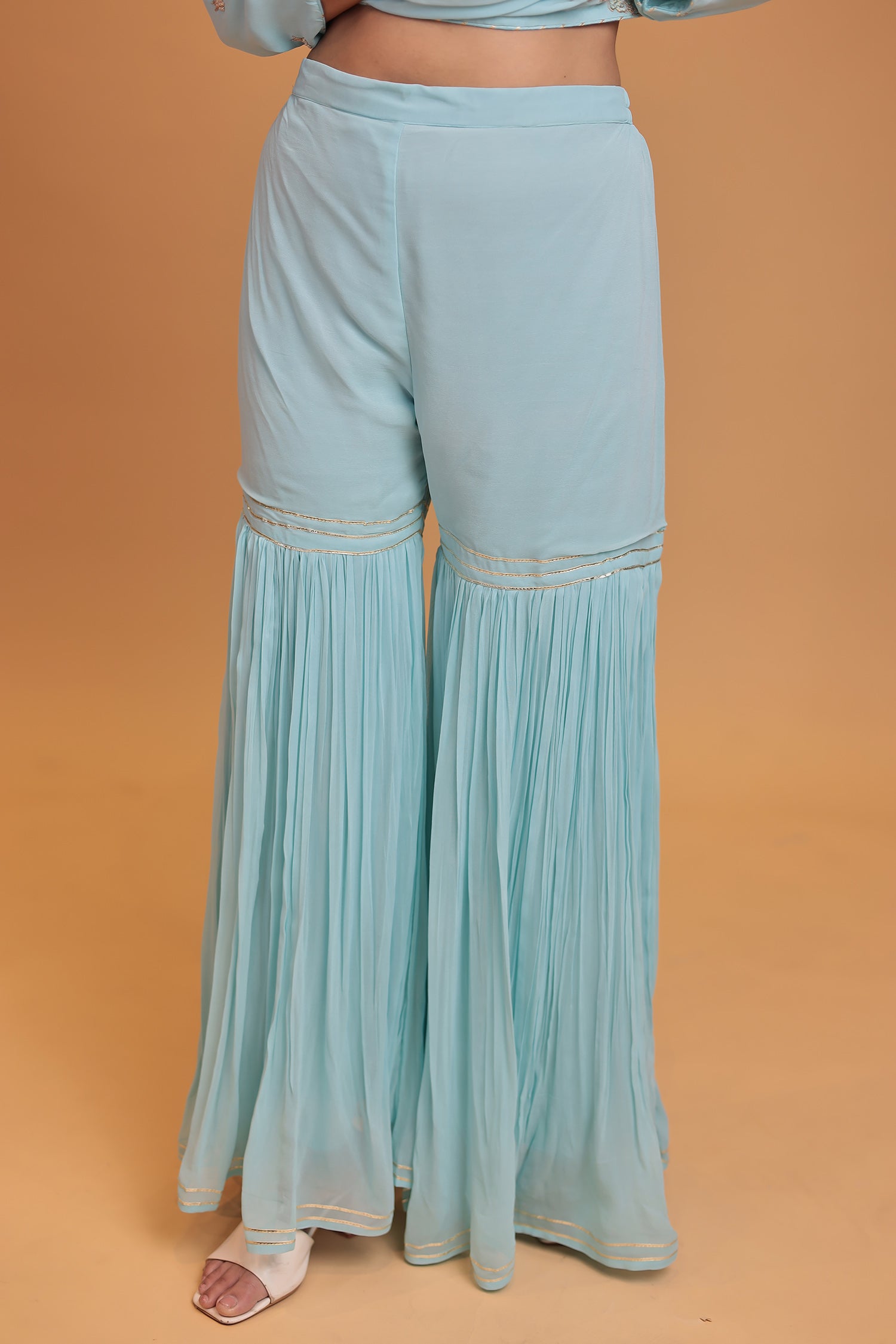 Georgette Sharara Suit with  Pearl, Thread and Zardozi work