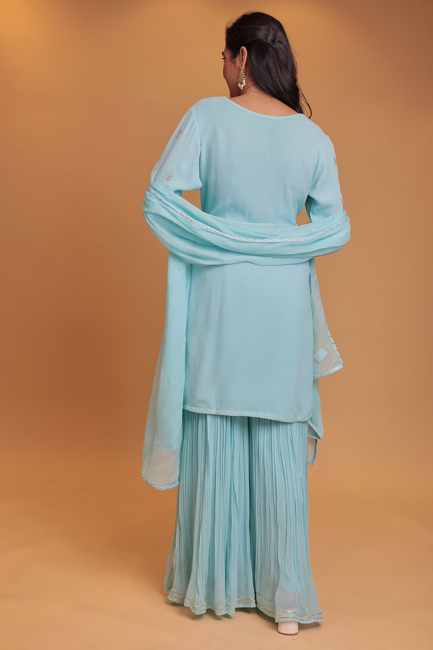 Georgette Sharara Suit with  Pearl, Thread and Zardozi work