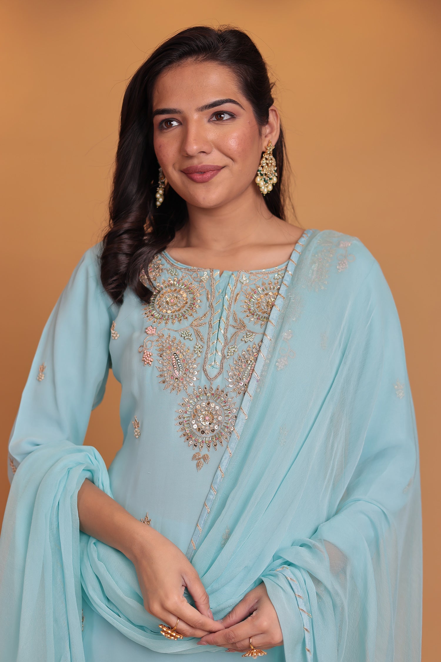 Georgette Sharara Suit with  Pearl, Thread and Zardozi work