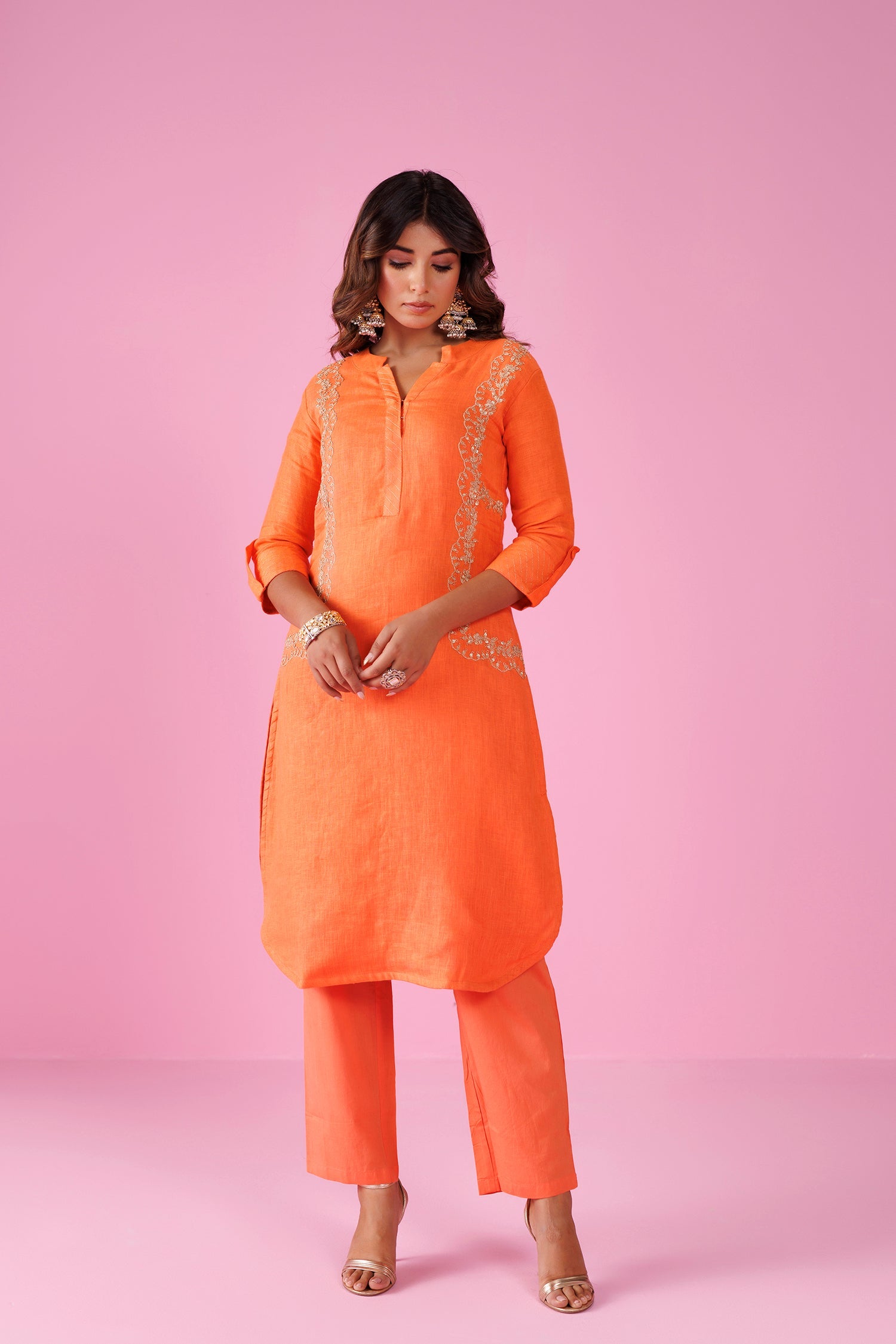 Linen Suit Stitched with Dori and Sequins work