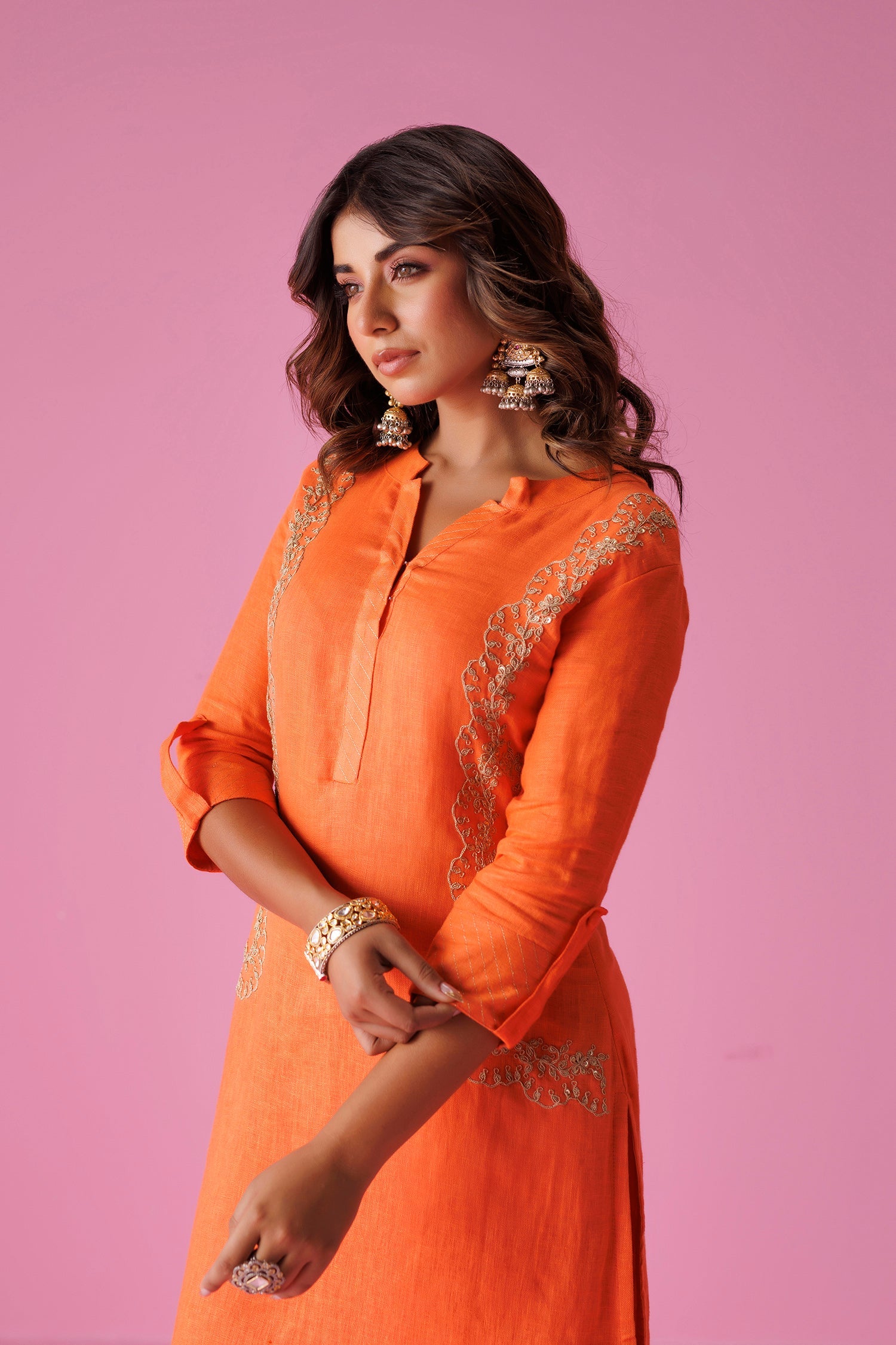 Linen Suit Stitched with Dori and Sequins work