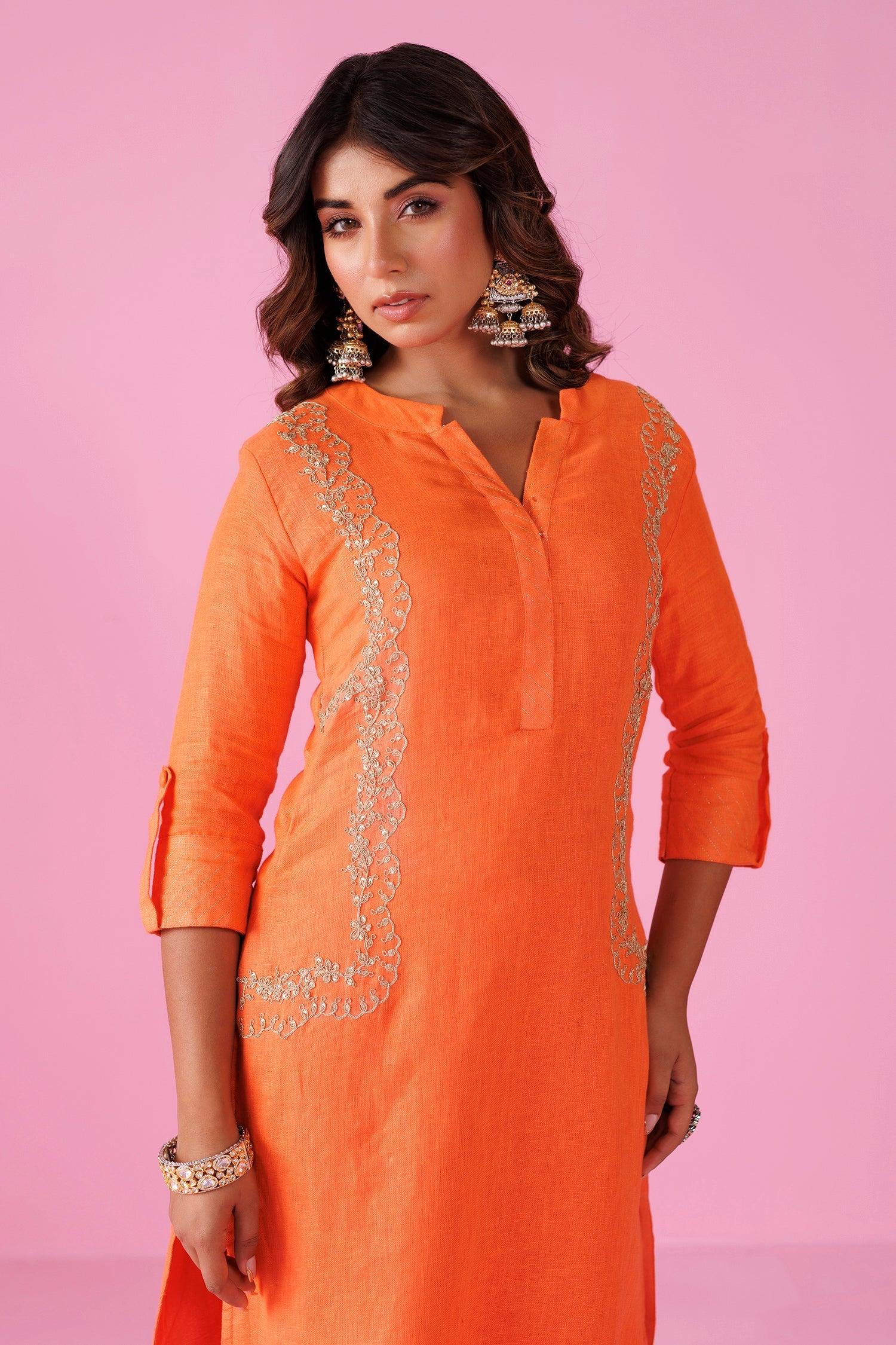 Linen Suit Stitched with Dori and Sequins work