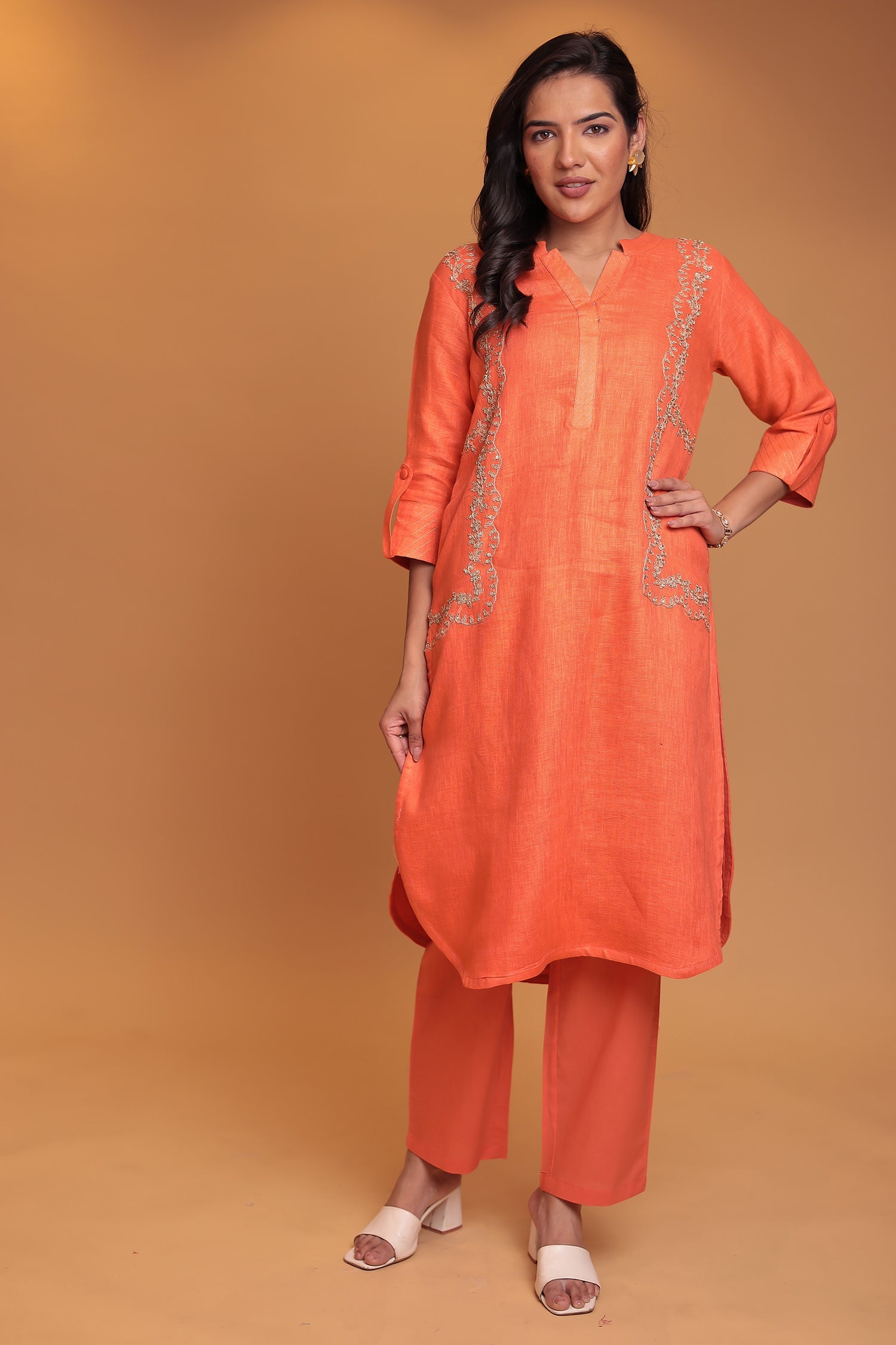 Linen Suit with Dori and Sequins work