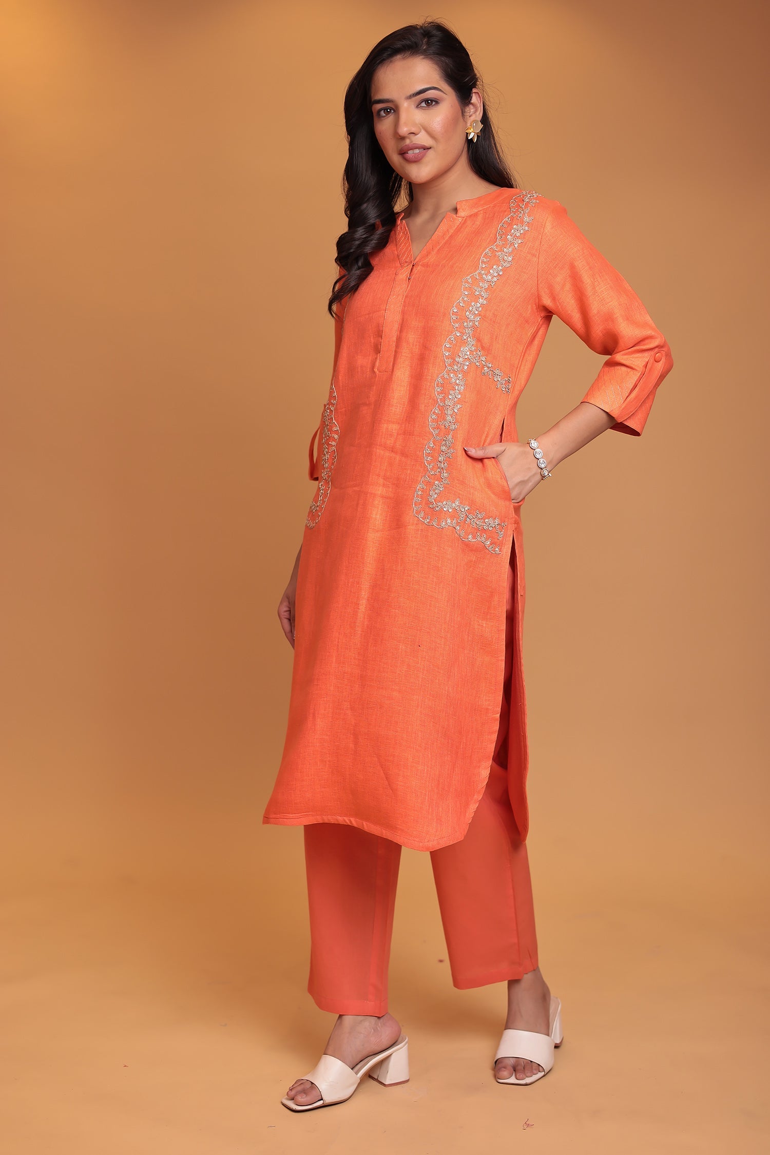 Linen Suit with Dori and Sequins work