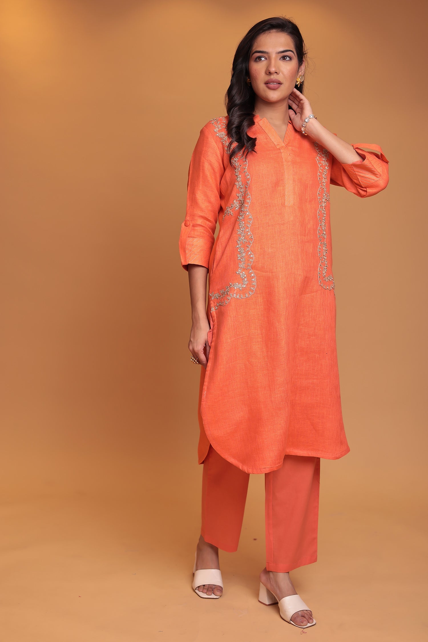 Linen Suit with Dori and Sequins work