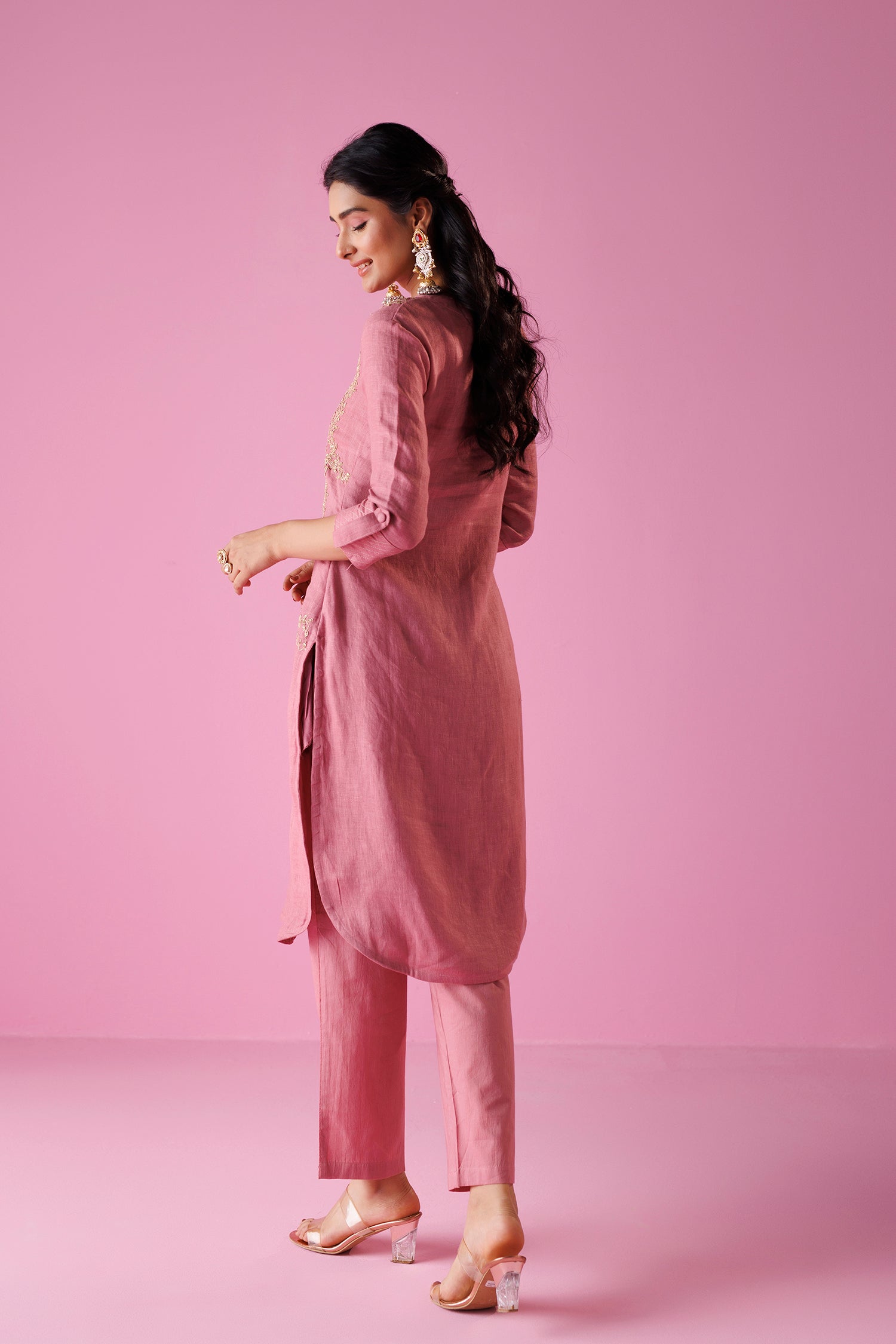 Linen Suit Stitched with Dori and Sequins work