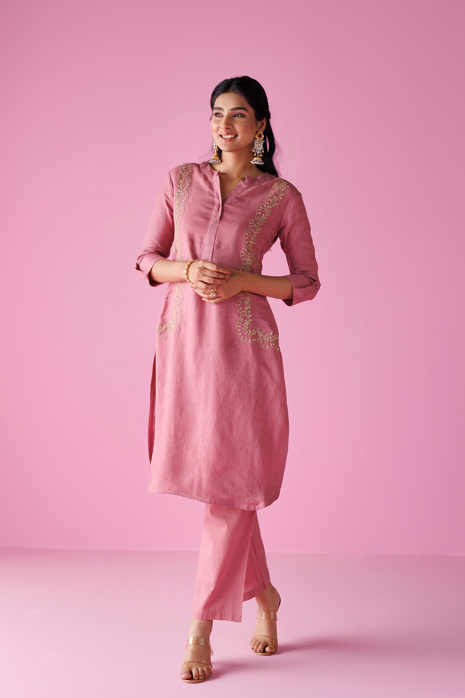 Linen Suit Stitched with Dori and Sequins work