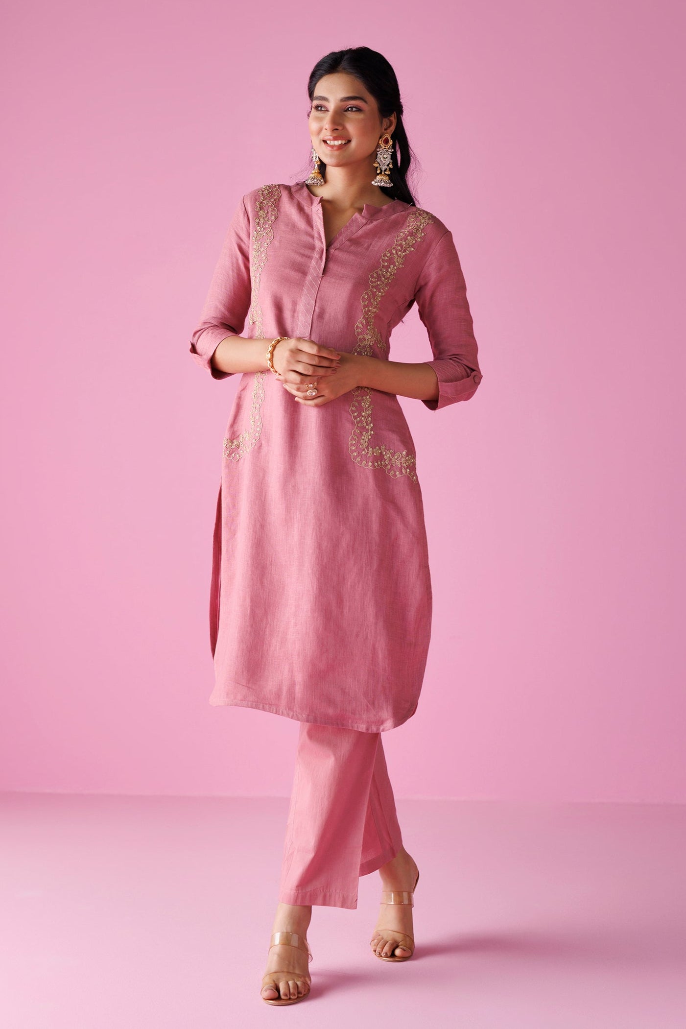 Linen Suit Stitched with Dori and Sequins work