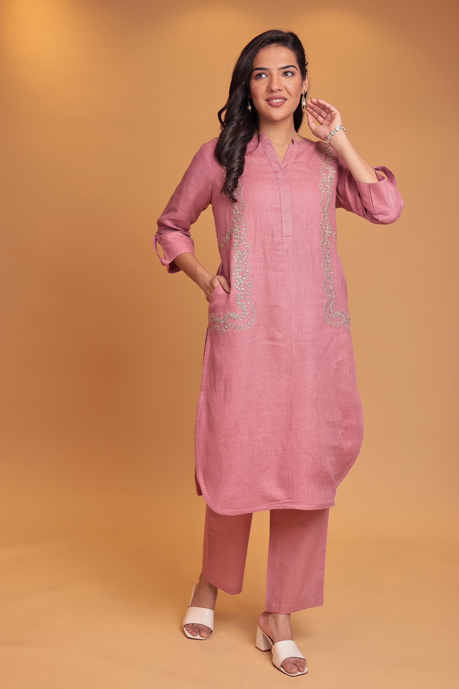 Linen Suit with Dori and Sequins work