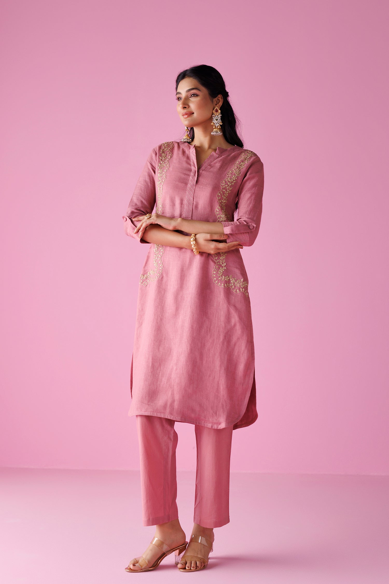 Linen Suit Stitched with Dori and Sequins work