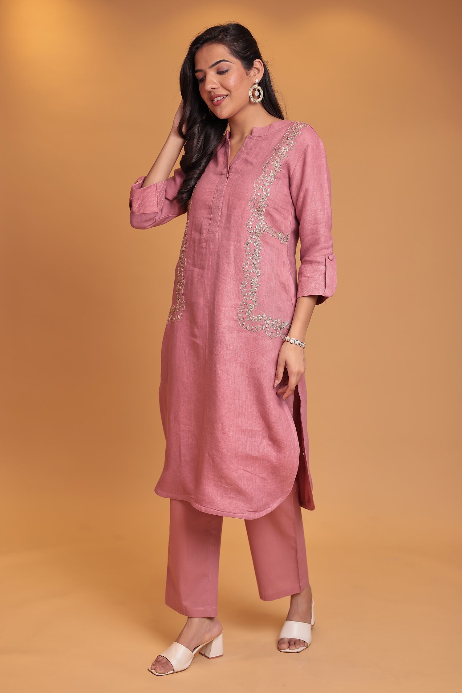 Linen Suit with Dori and Sequins work