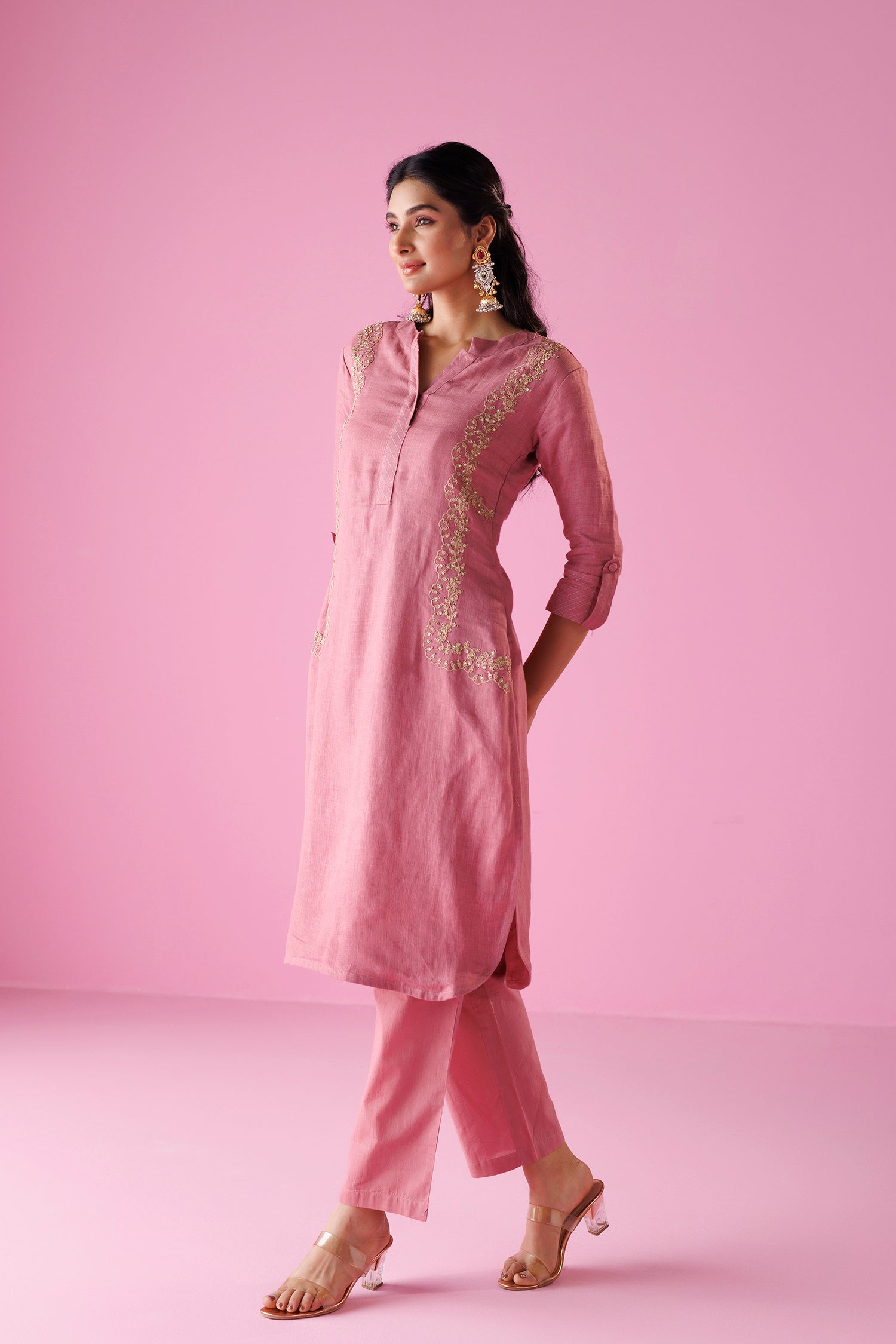 Linen Suit Stitched with Dori and Sequins work