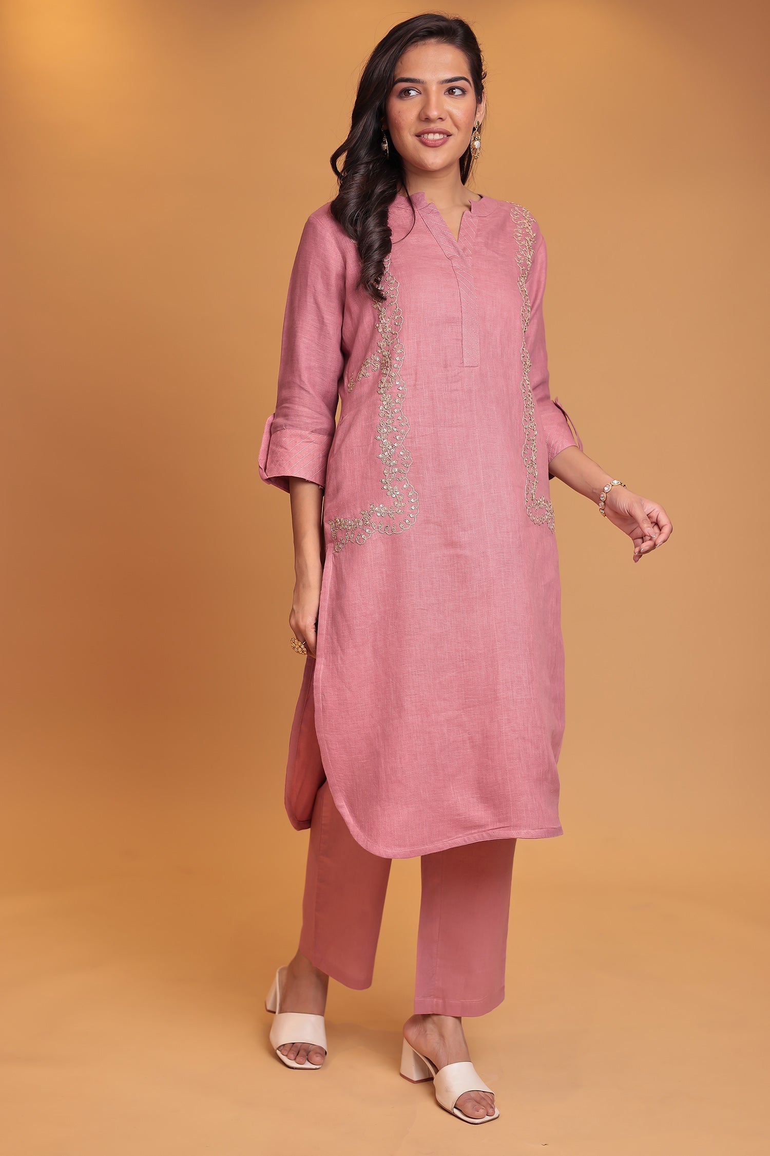 Linen Suit with Dori and Sequins work