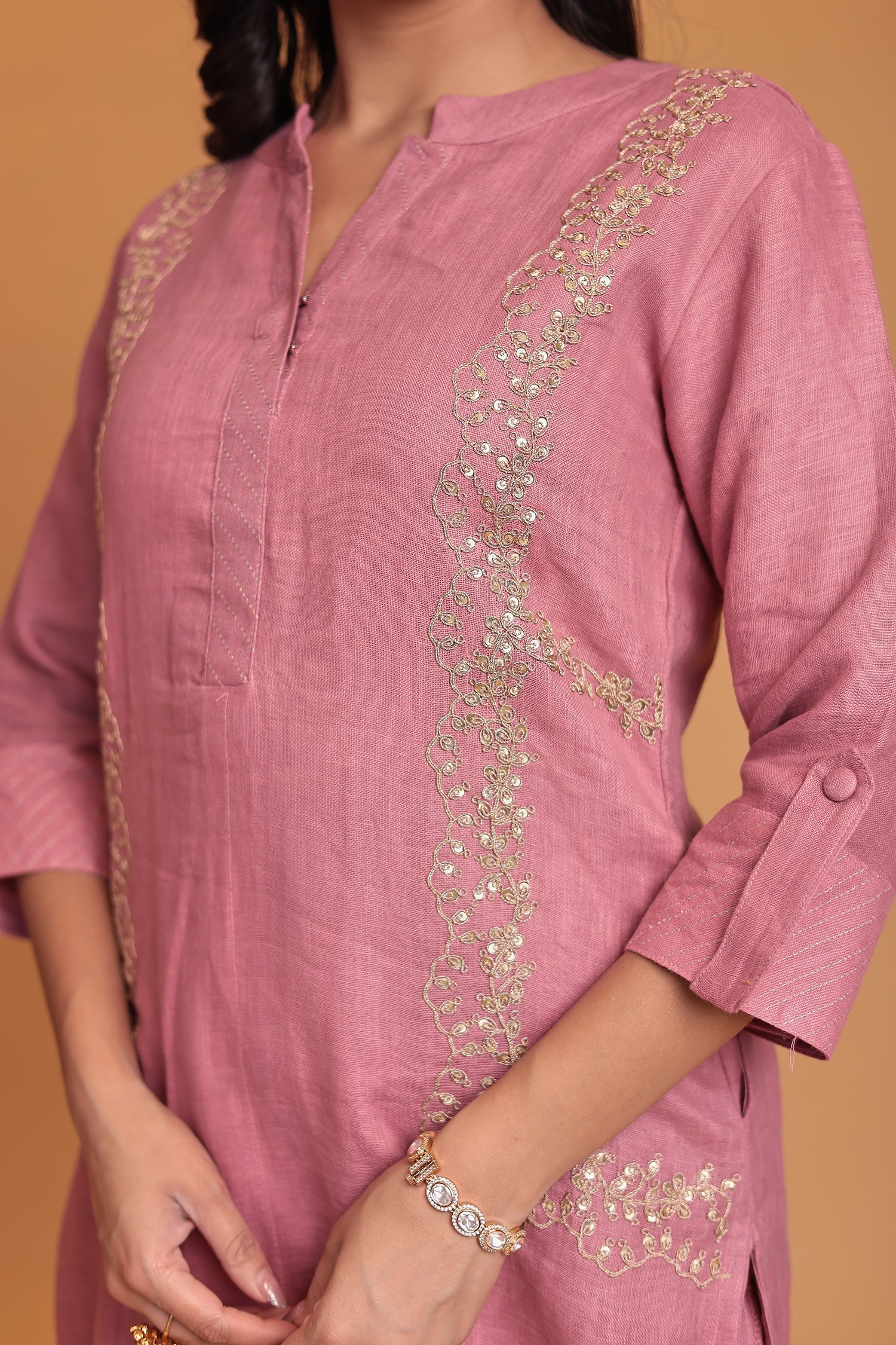 Linen Suit with Dori and Sequins work