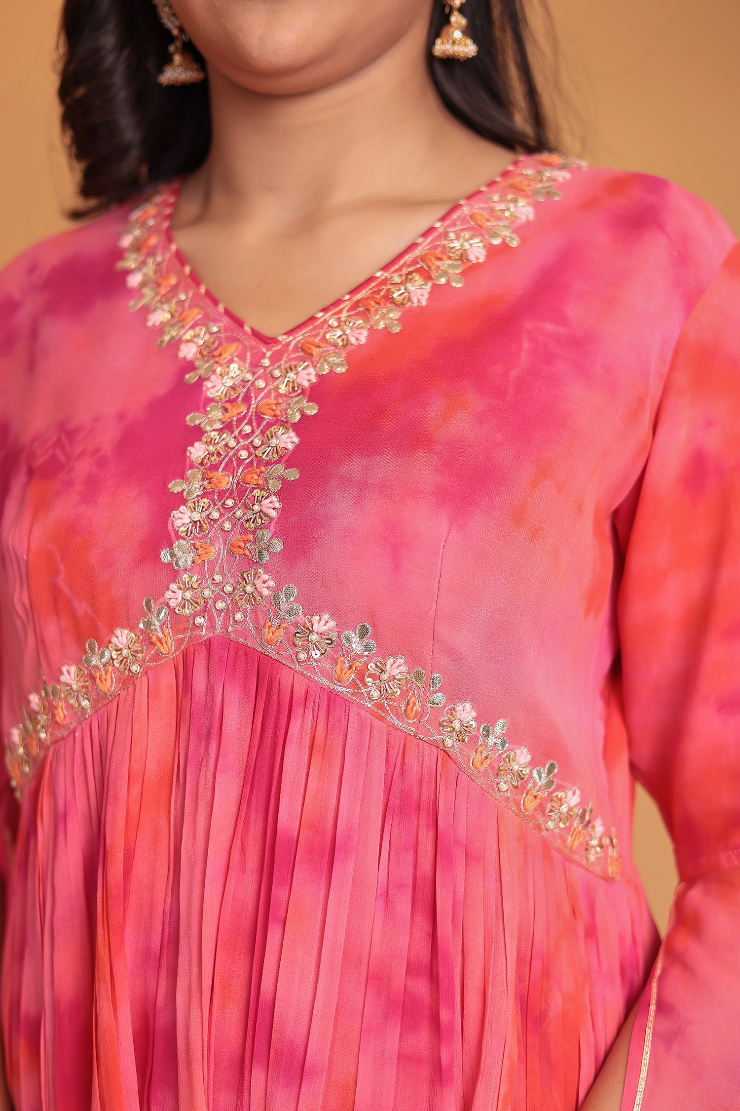 Tie & Dye Georgette Suit with Gota Patti and Thread work