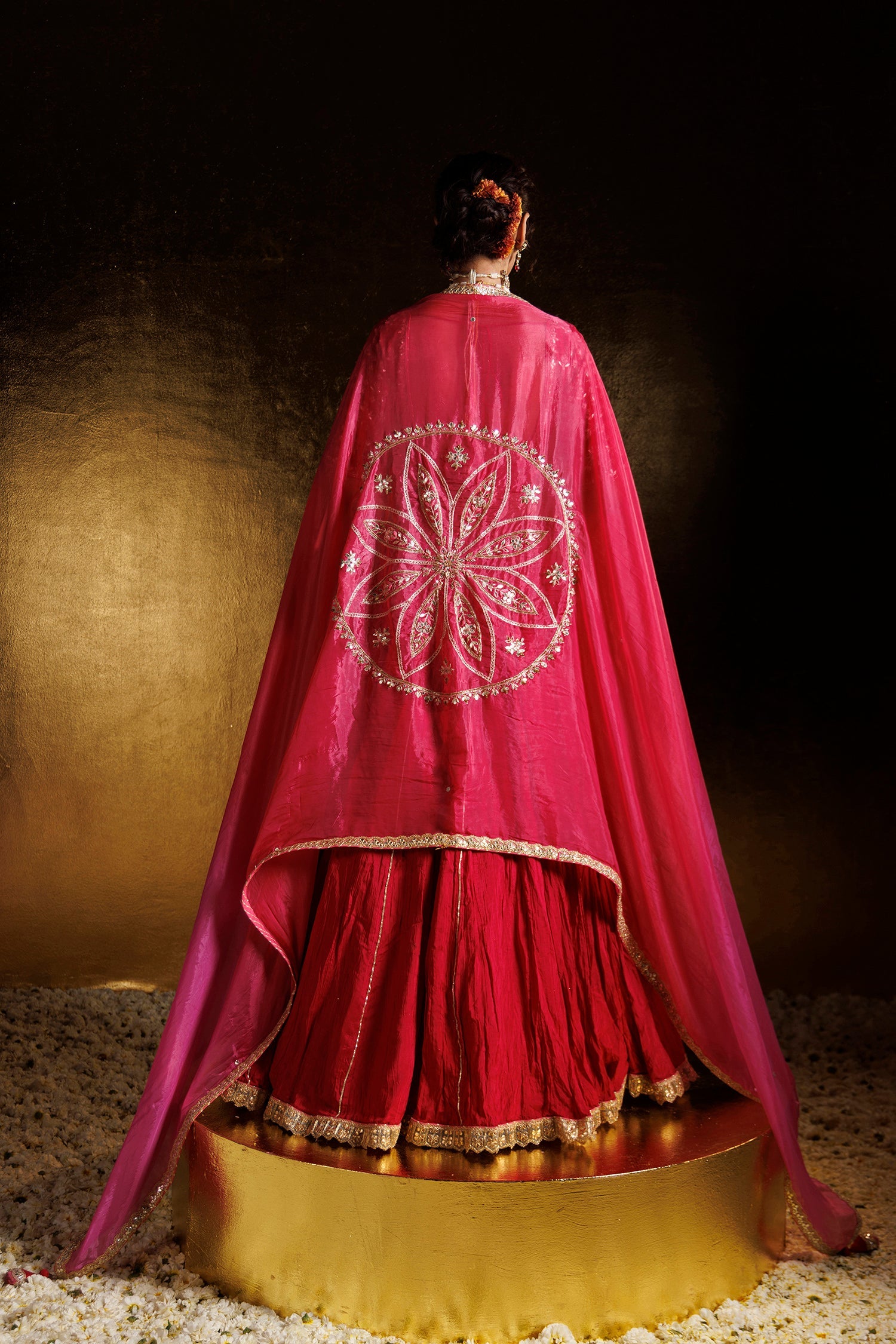 Crushed Silk Lehenga with Gota Patti, Pearl and Zardozi work