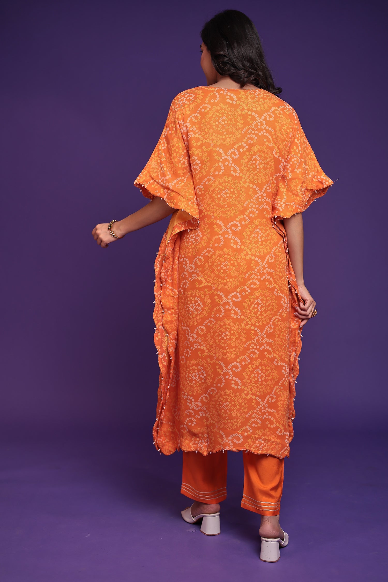 Bandhej Georgette Kaftan Suit with Gota Patti, Thread and Zardozi work