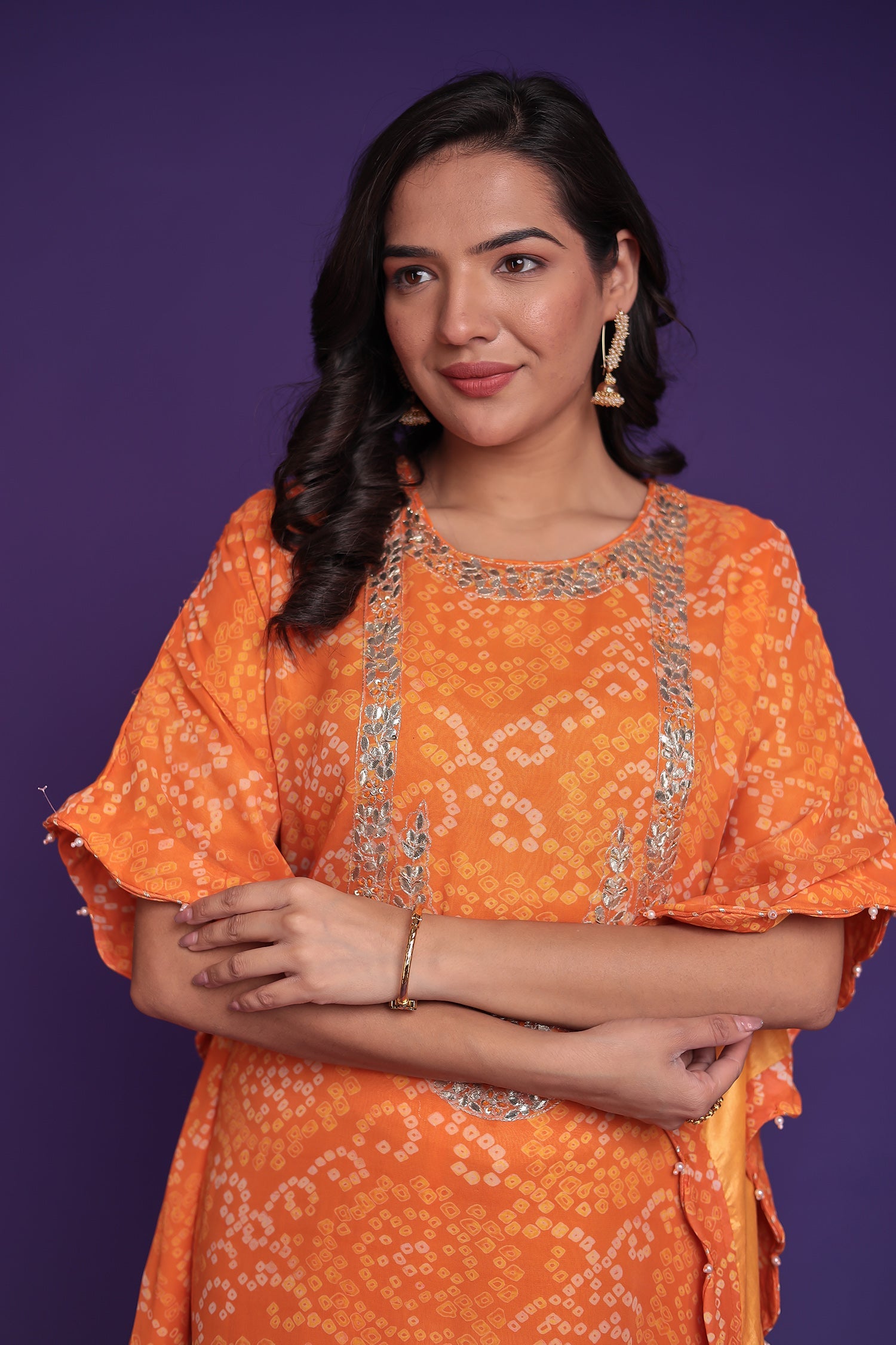 Bandhej Georgette Kaftan Suit with Gota Patti, Thread and Zardozi work