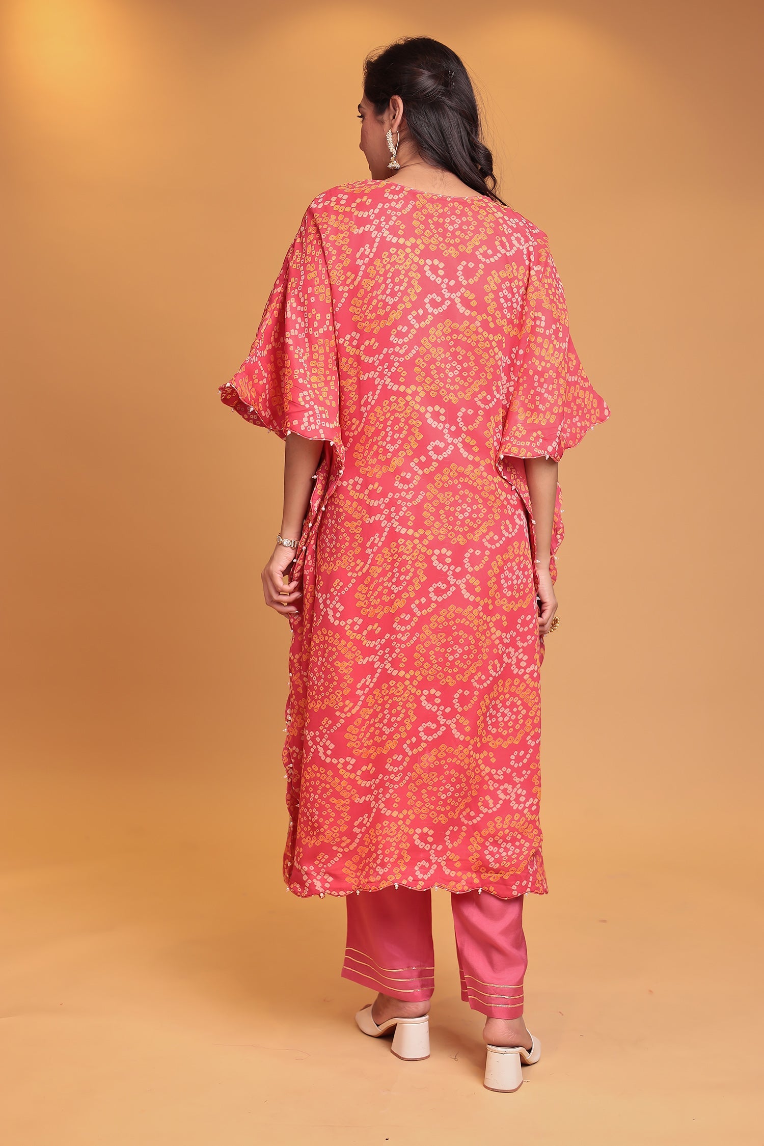 Bandhej Georgette Kaftan Suit with Gota Patti, Thread and Zardozi work
