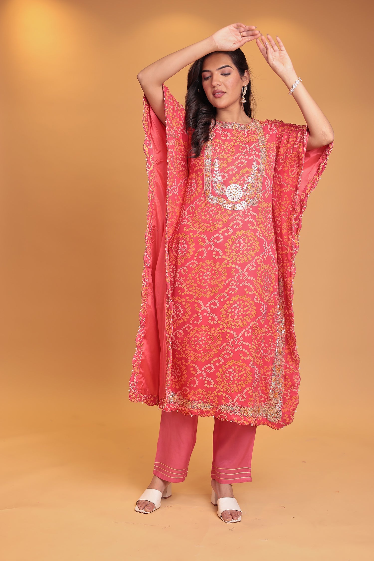 Bandhej Georgette Kaftan Suit with Gota Patti, Thread and Zardozi work