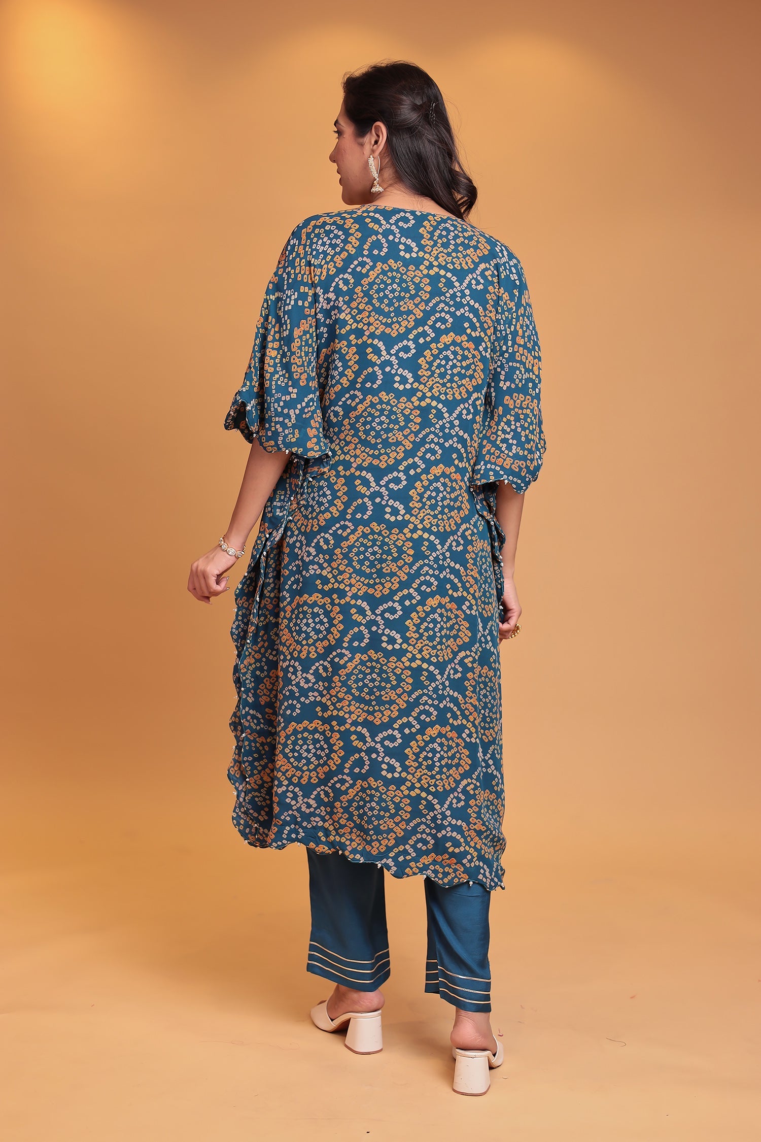 Bandhej Georgette Kaftan Suit with Gota Patti, Thread and Zardozi work