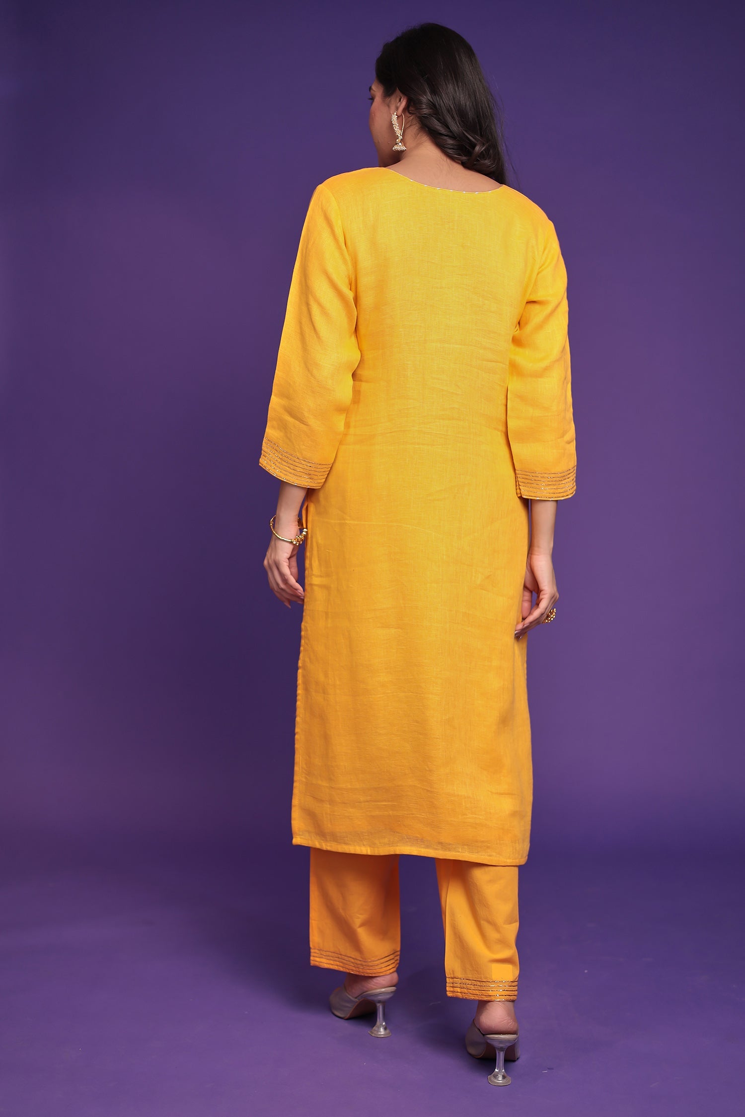 Linen Suit Stitched with Dori and Sequins work