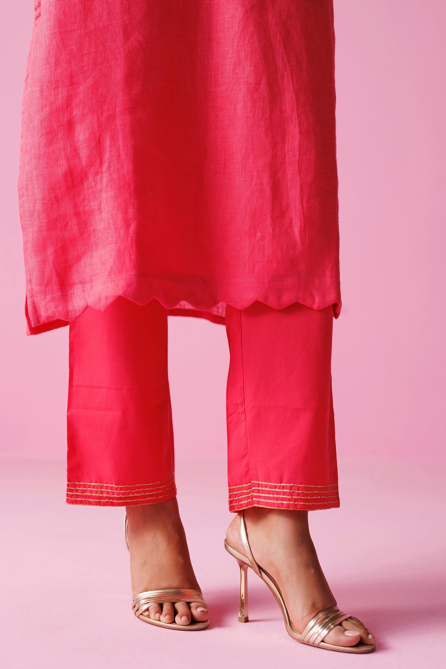 Linen Suit Stitched with Dori and Gota Patti work