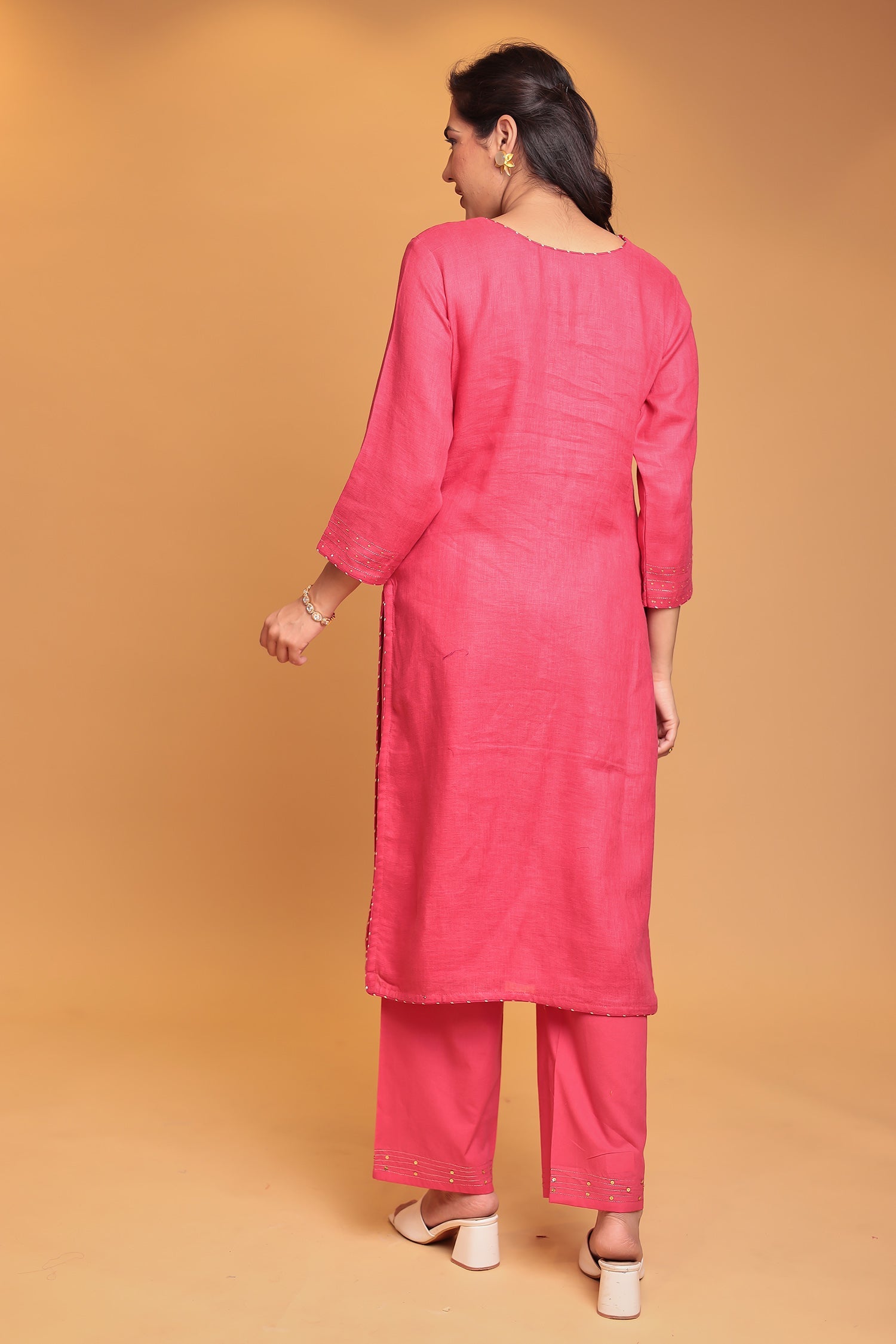 Linen Suit Stitched with Dori and Gota Patti work