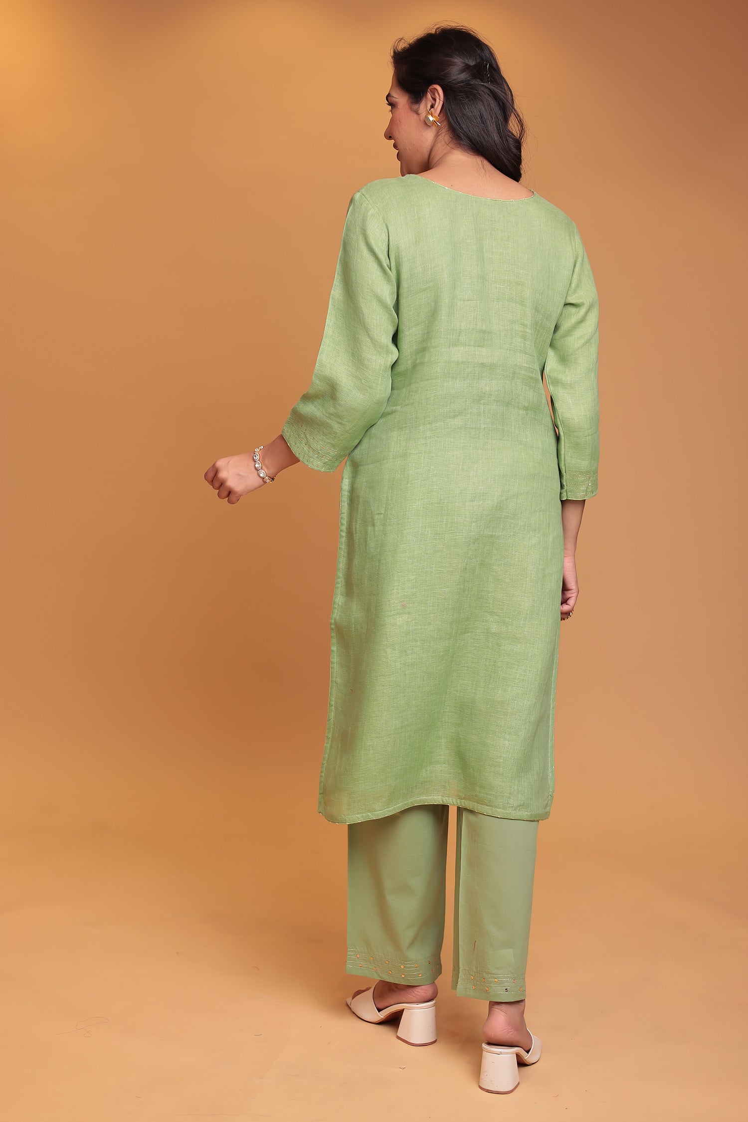 Linen Suit Stitched with Dori and Gota Patti work