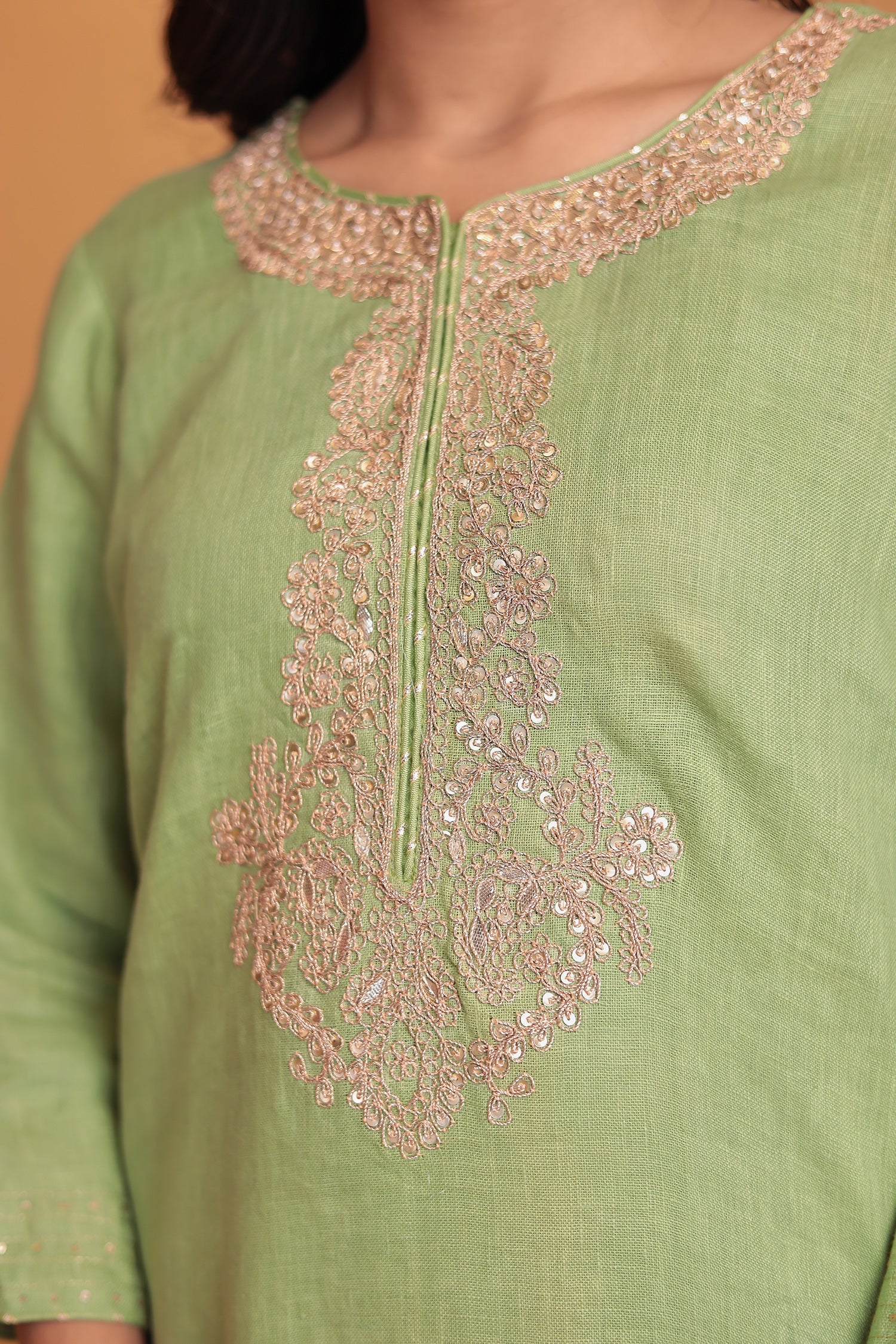 Linen Suit Stitched with Dori and Gota Patti work