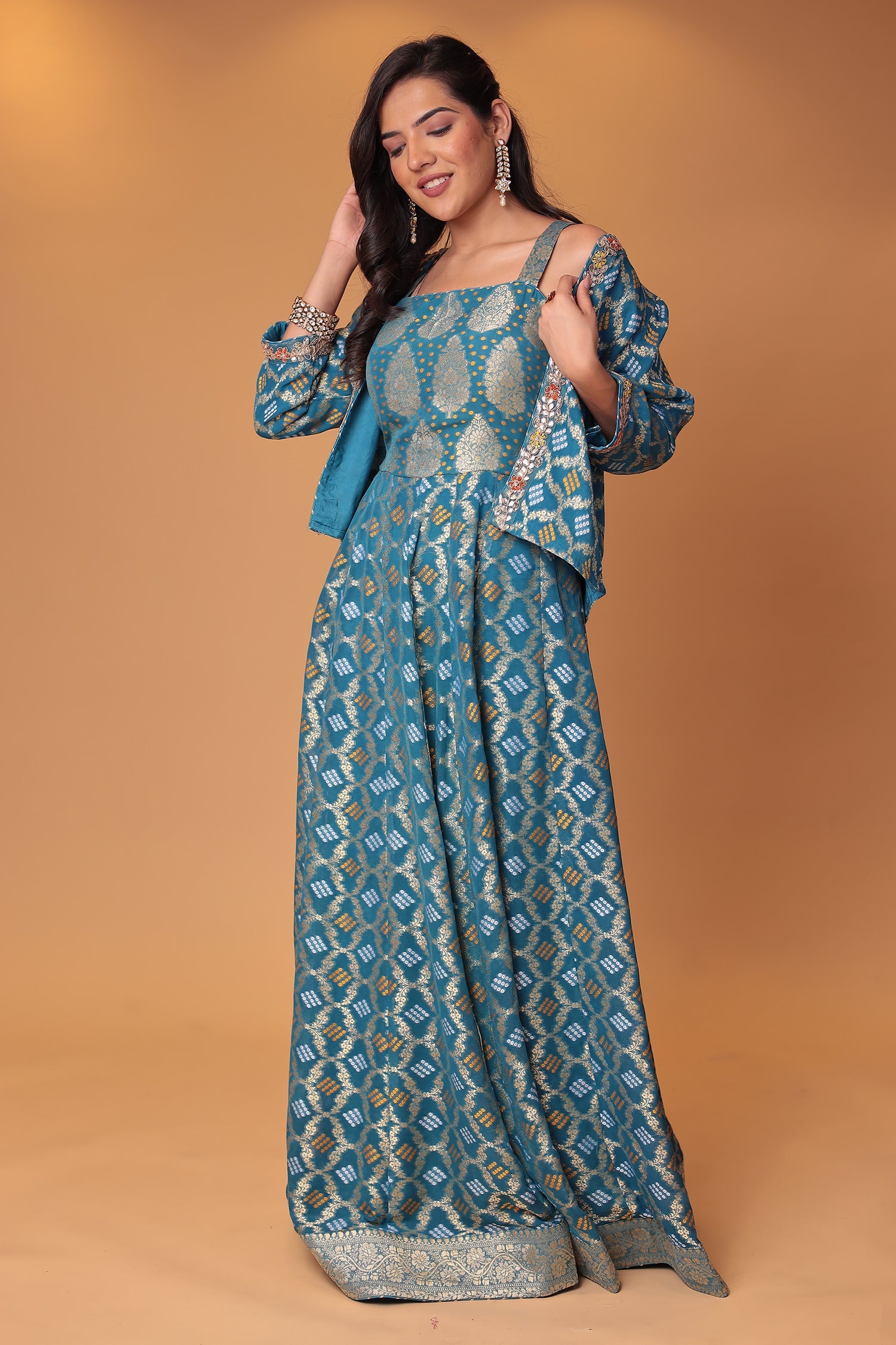 Ghatchola Jacket Style Floor Length Georgette Suit with Gota Patti and Zardozi work