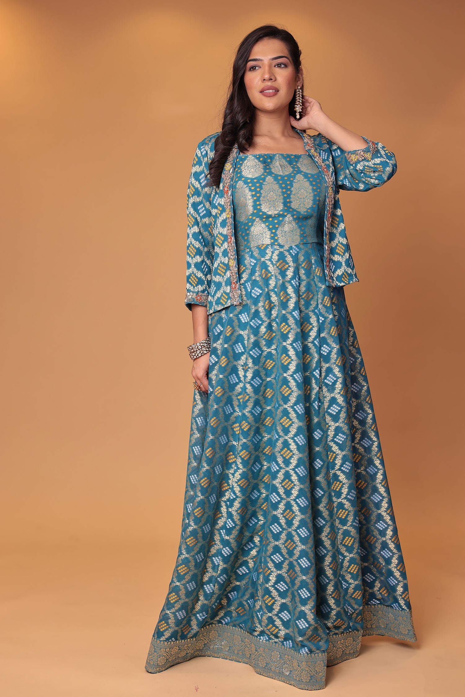Ghatchola Jacket Style Floor Length Georgette Suit with Gota Patti and Zardozi work