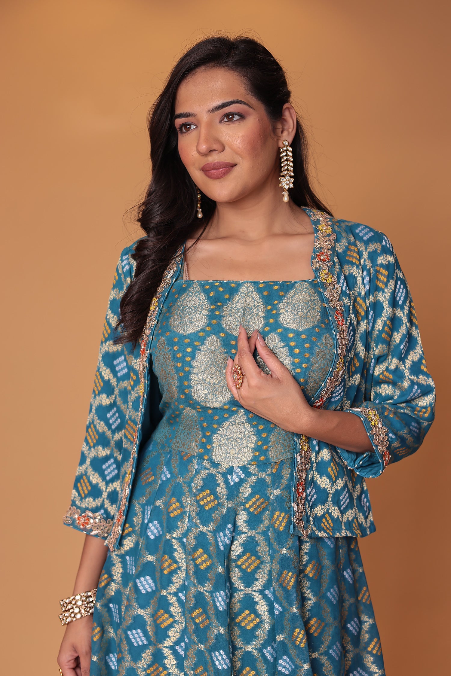 Ghatchola Jacket Style Floor Length Georgette Suit with Gota Patti and Zardozi work