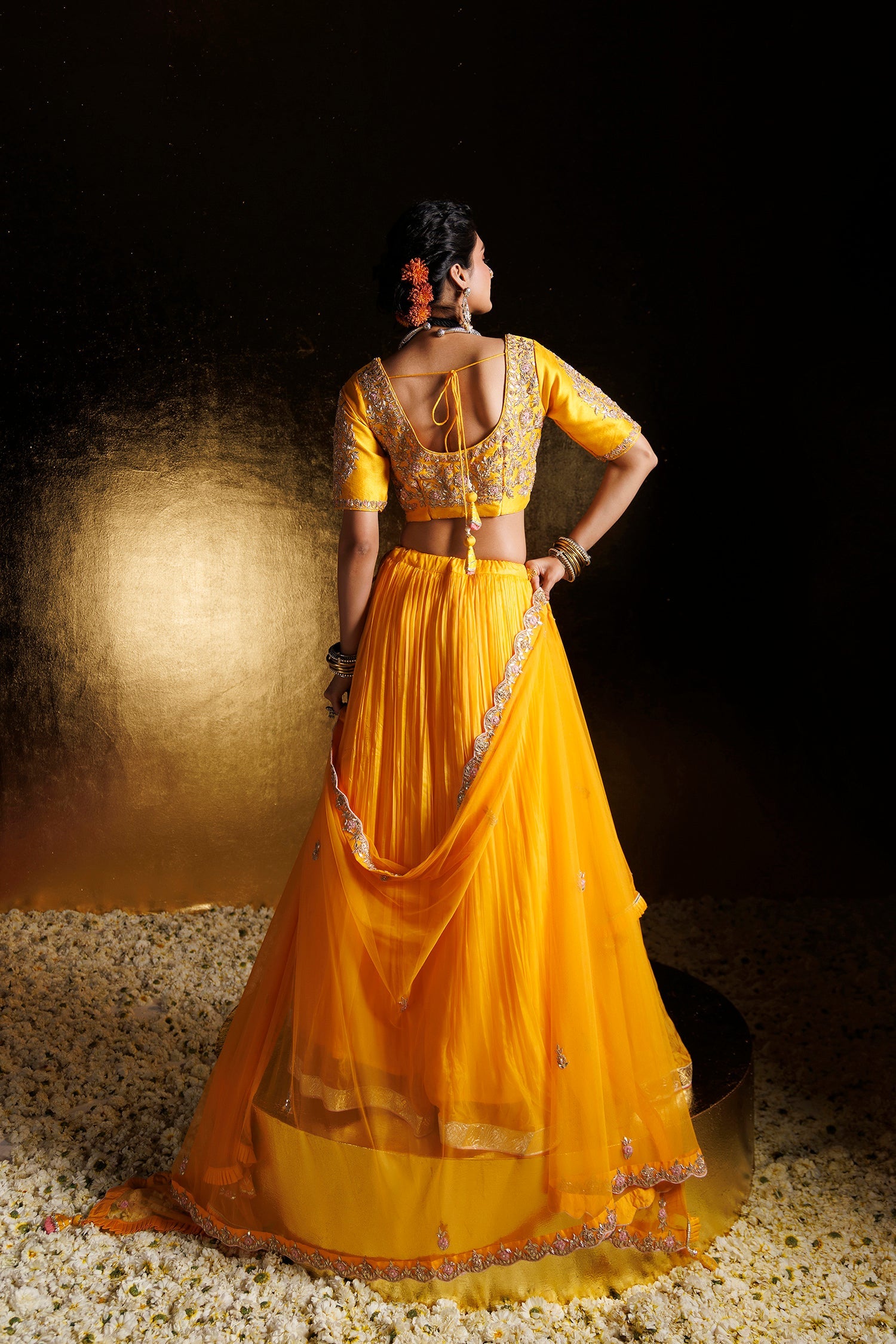 Silk Lehenga with Gota Patti, Pearl and Zardozi work