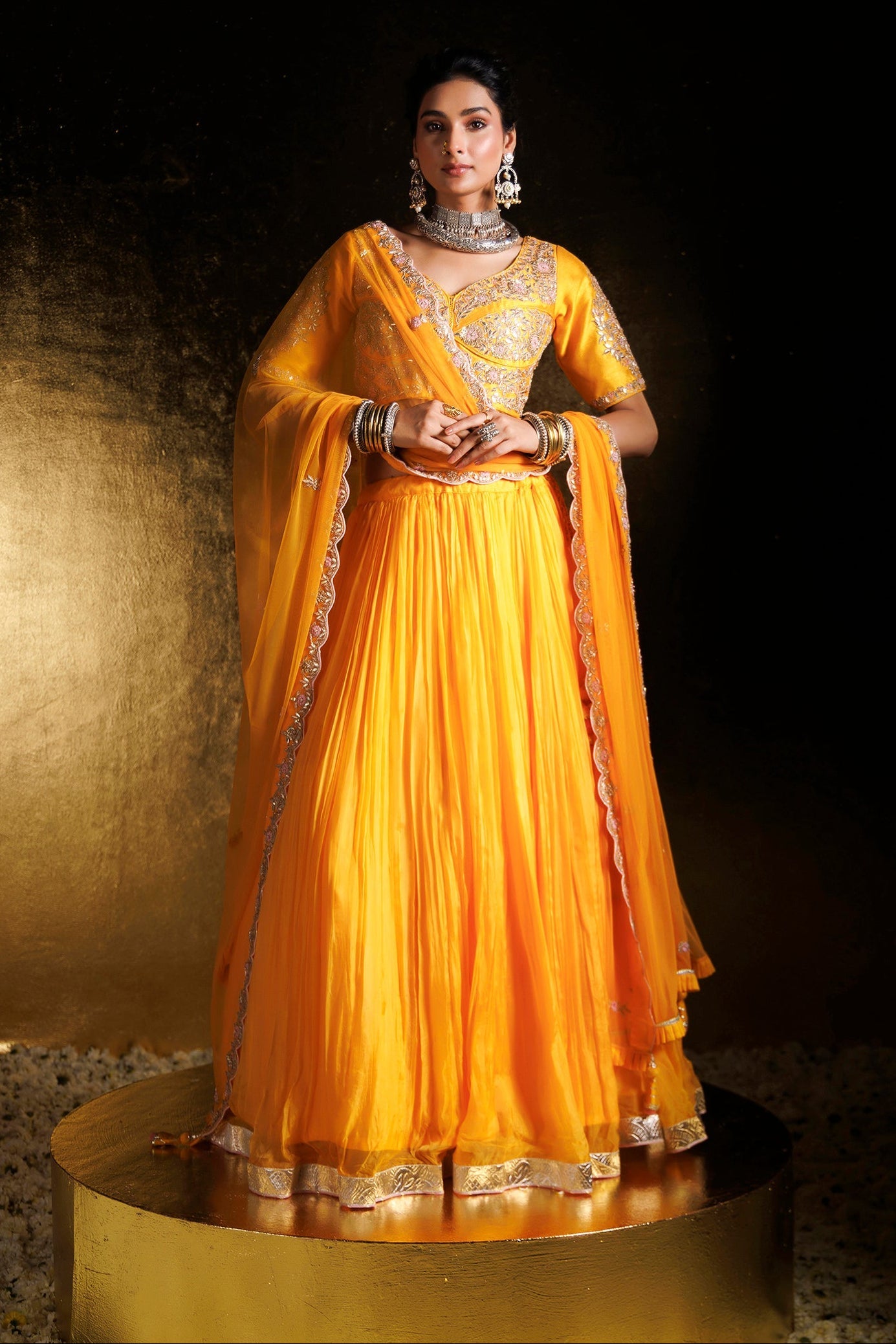 Silk Lehenga with Gota Patti, Pearl and Zardozi work