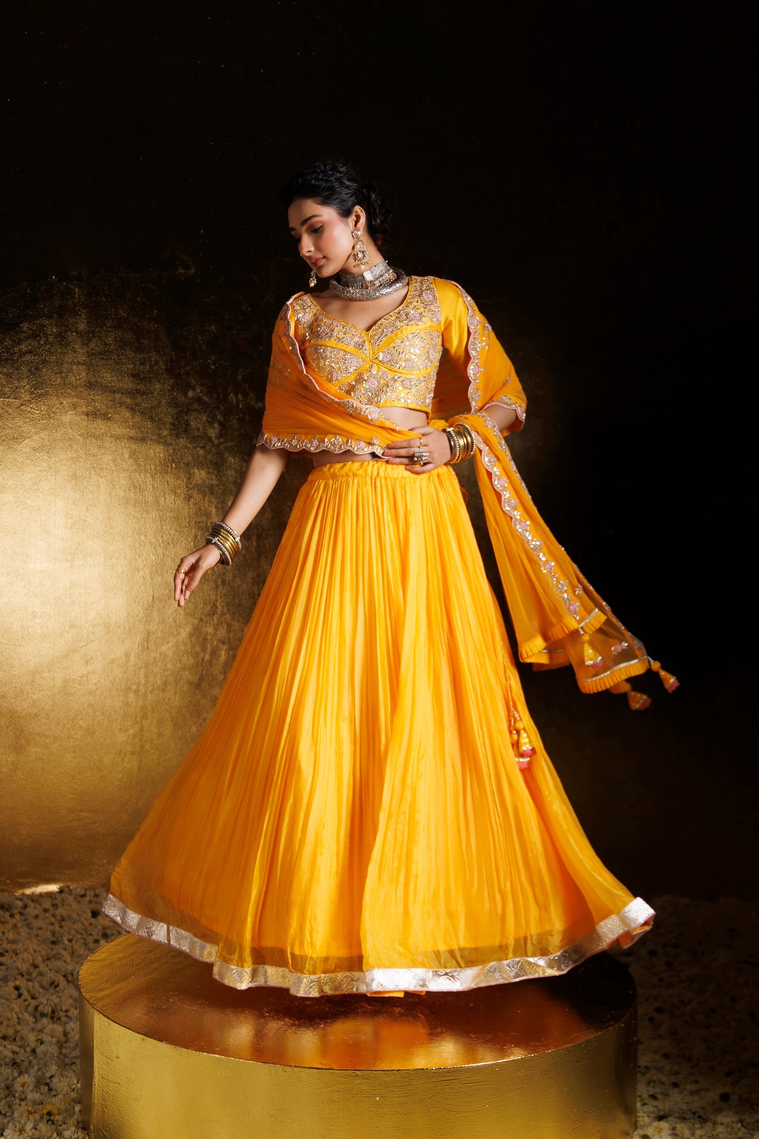 Silk Lehenga with Gota Patti, Pearl and Zardozi work