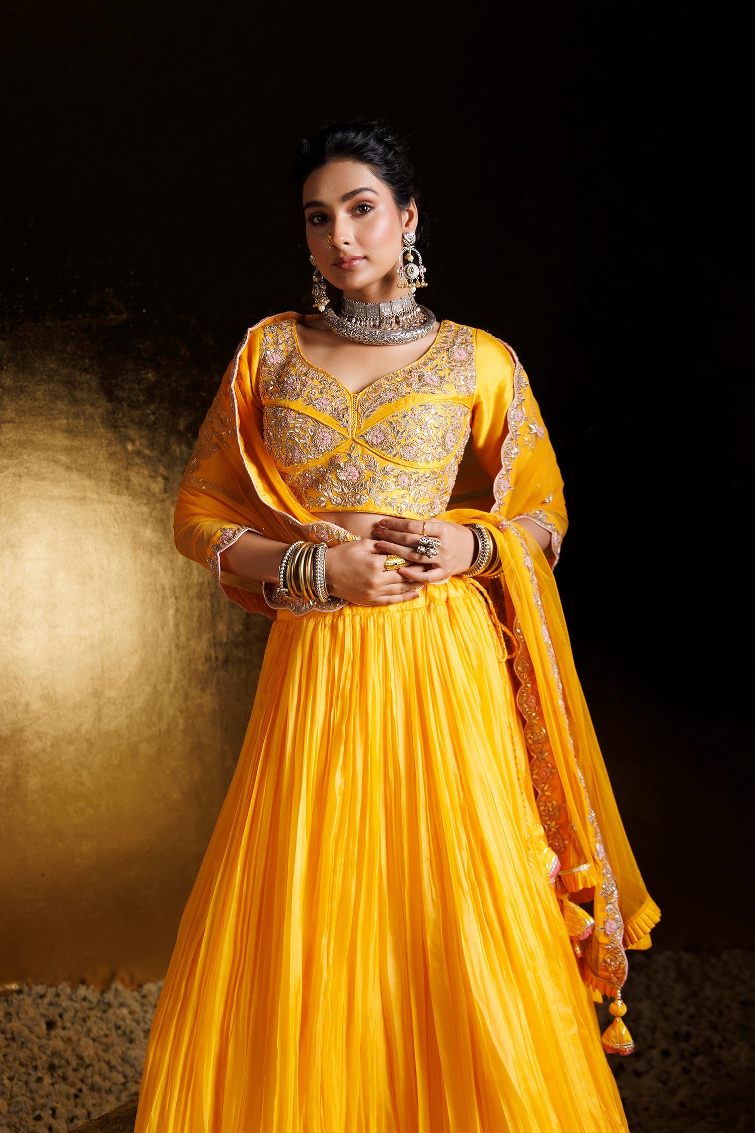 Silk Lehenga with Gota Patti, Pearl and Zardozi work