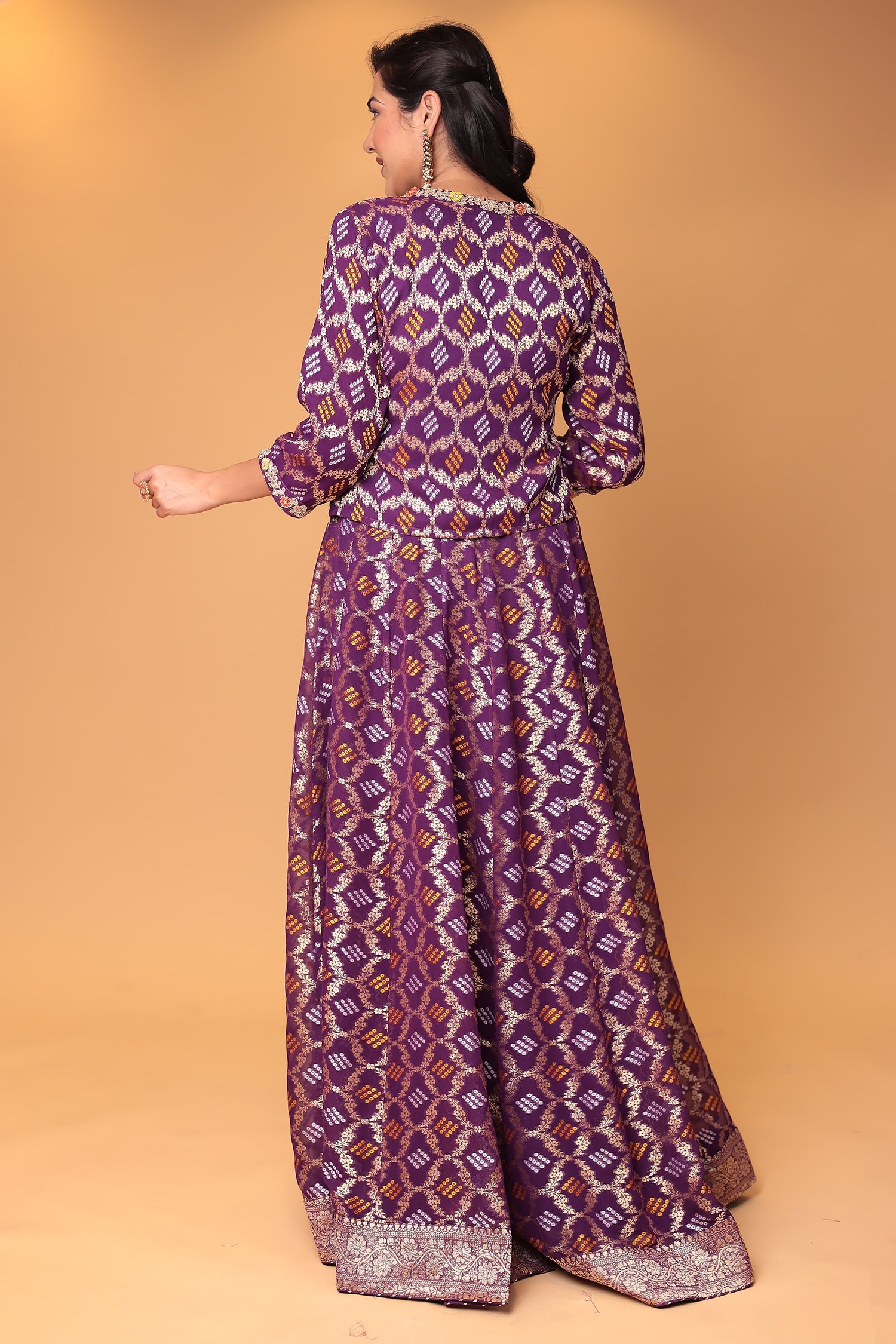 Ghatchola Jacket Style Floor Length Georgette Suit with Gota Patti and Zardozi work