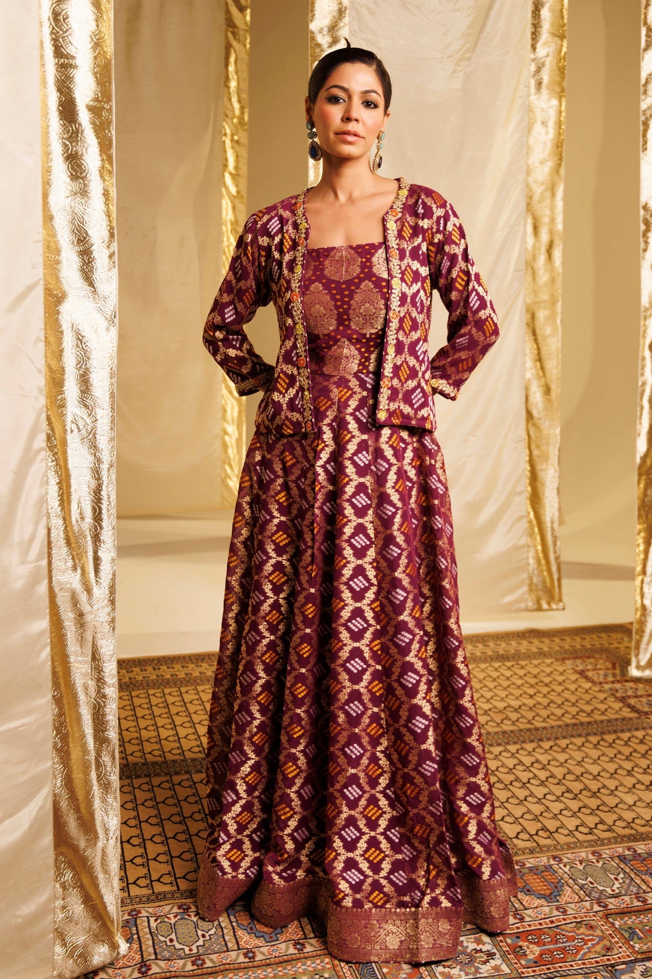 Ghatchola Jacket Style Floor Length Georgette Suit with Gota Patti and Zardozi work