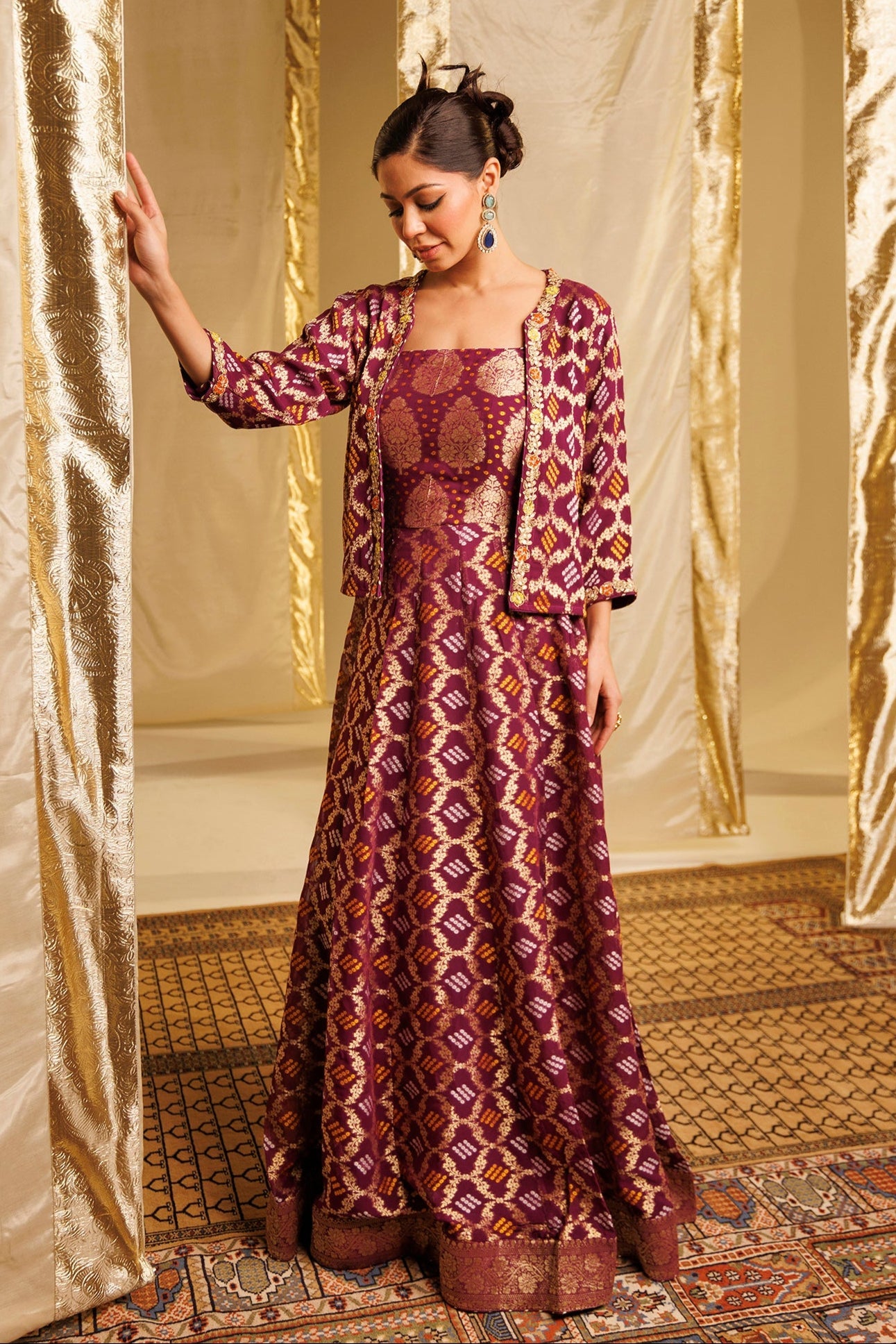 Ghatchola Jacket Style Floor Length Georgette Suit with Gota Patti and Zardozi work