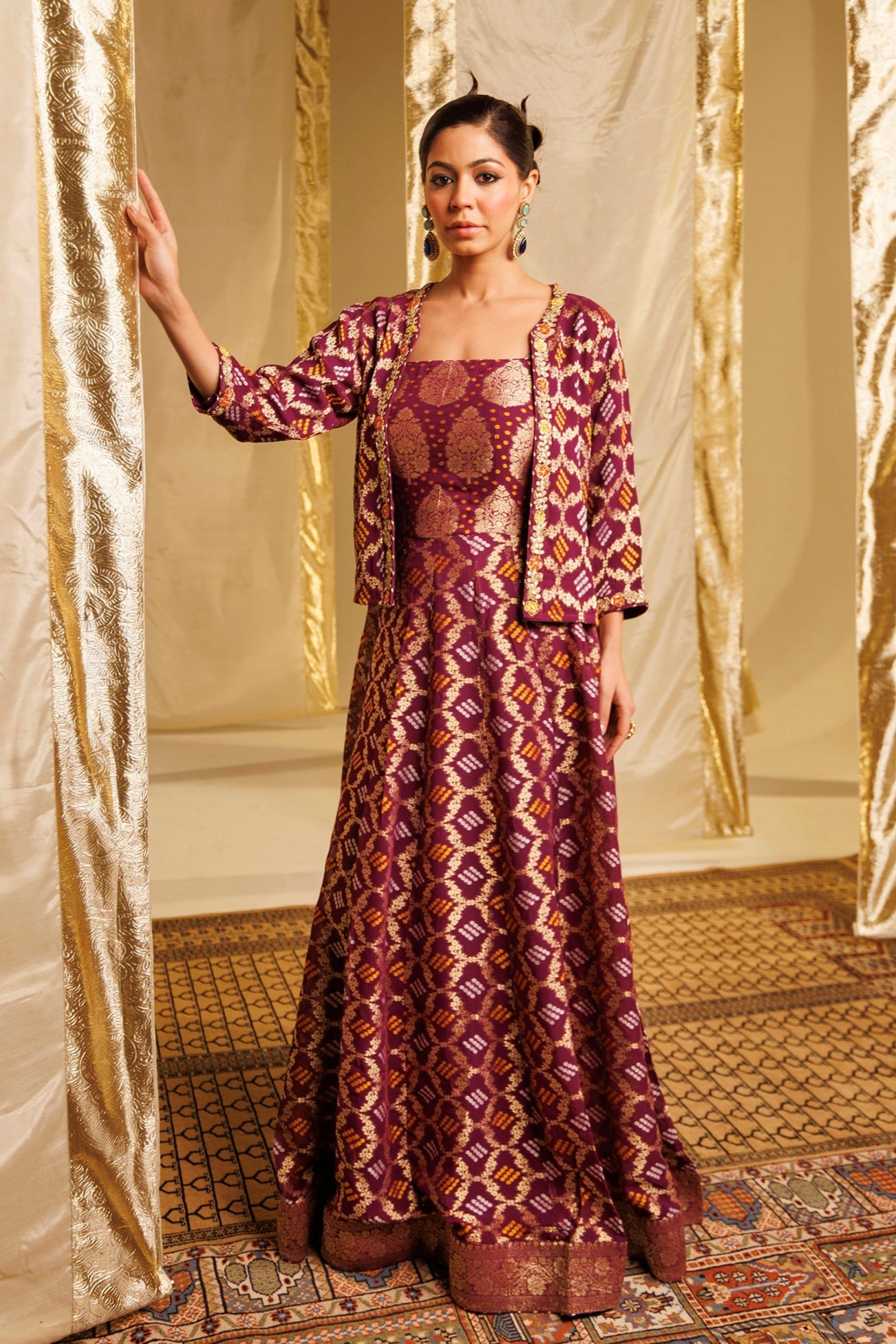 Ghatchola Jacket Style Floor Length Georgette Suit with Gota Patti and Zardozi work