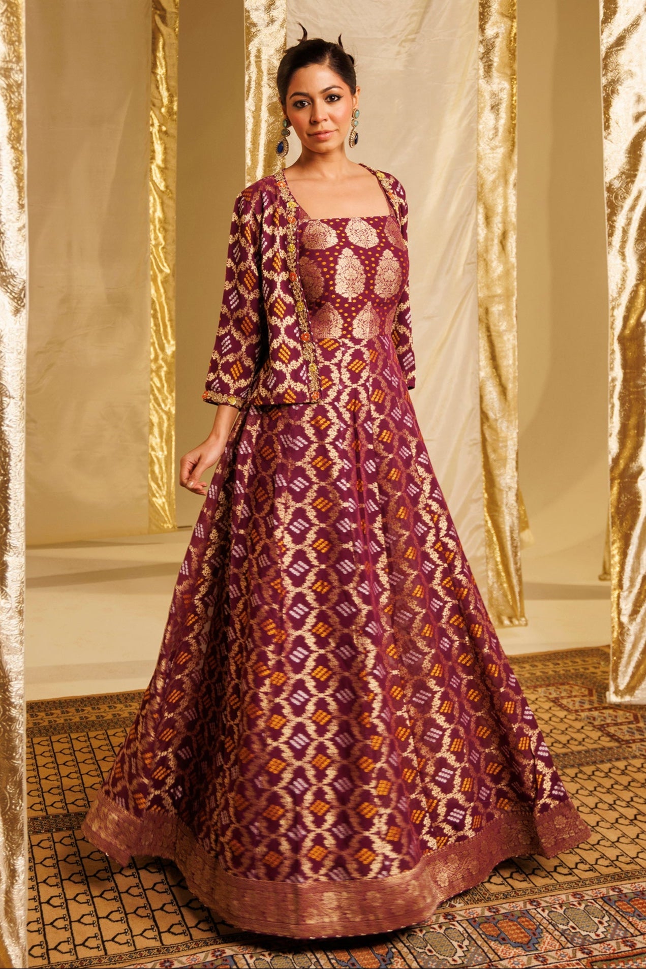 Ghatchola Jacket Style Floor Length Georgette Suit with Gota Patti and Zardozi work