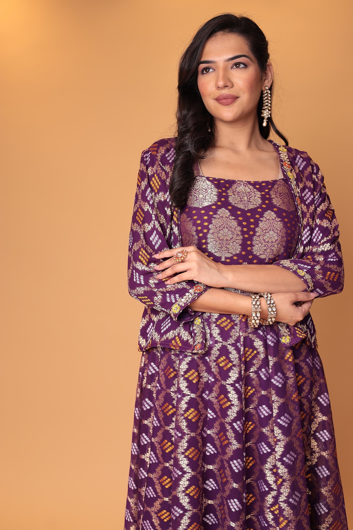 Ghatchola Jacket Style Floor Length Georgette Suit with Gota Patti and Zardozi work