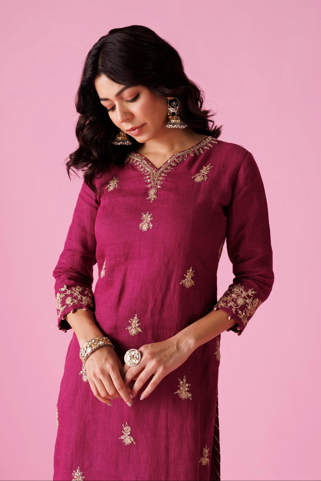 Linen Suit with Dori, Sequins and Zardozi work