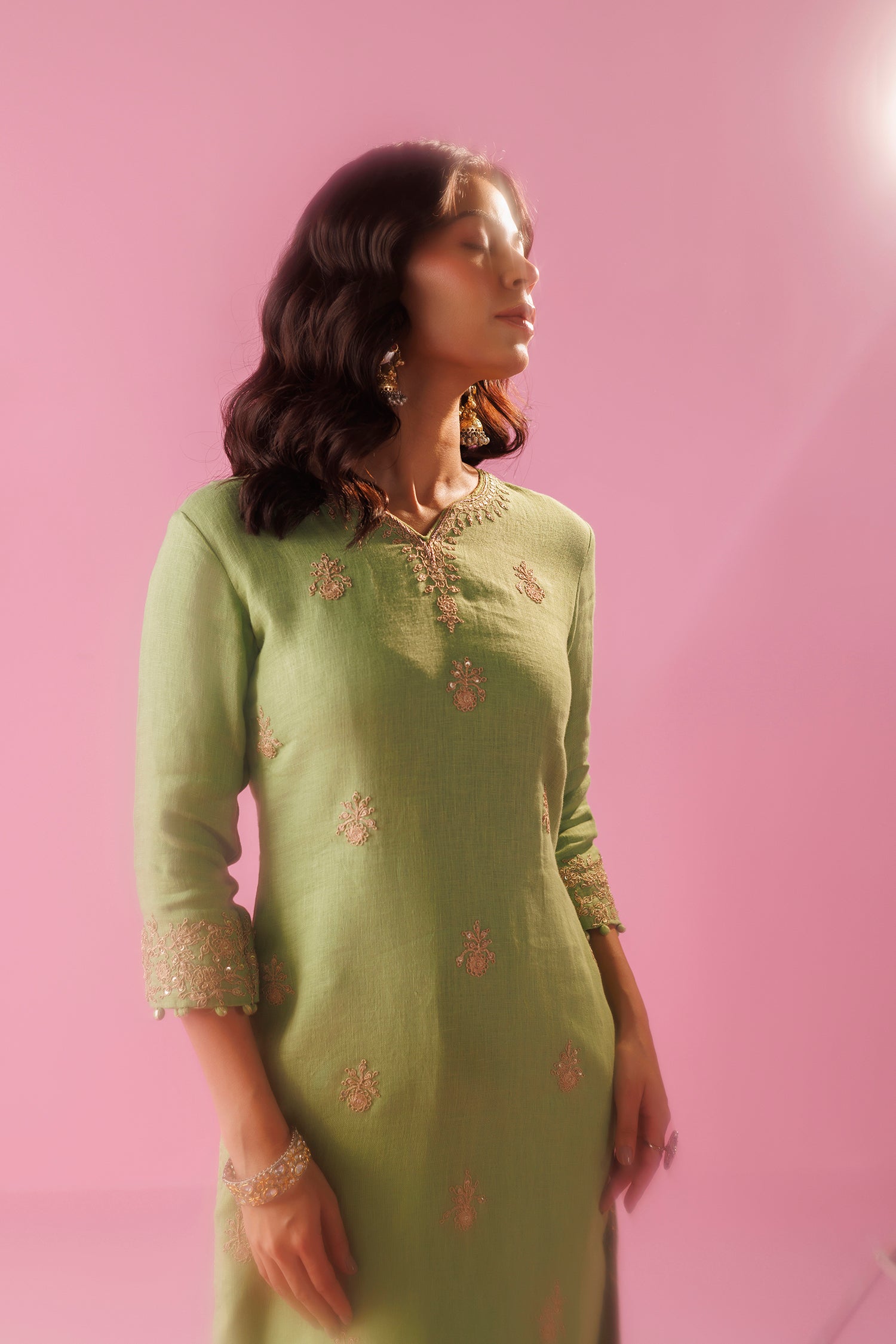 Linen Suit with Dori, Sequins and Zardozi work