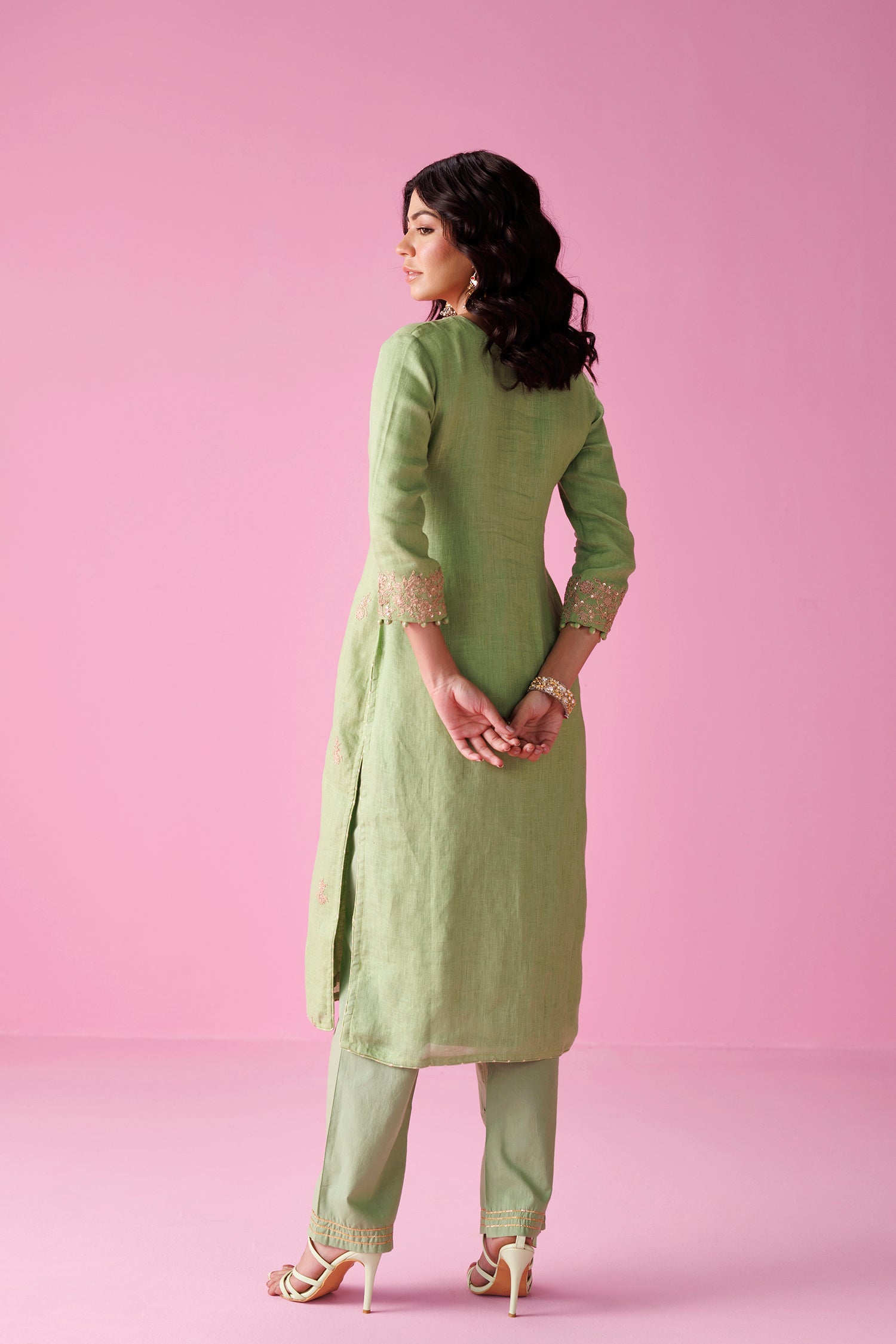 Linen Suit with Dori, Sequins and Zardozi work